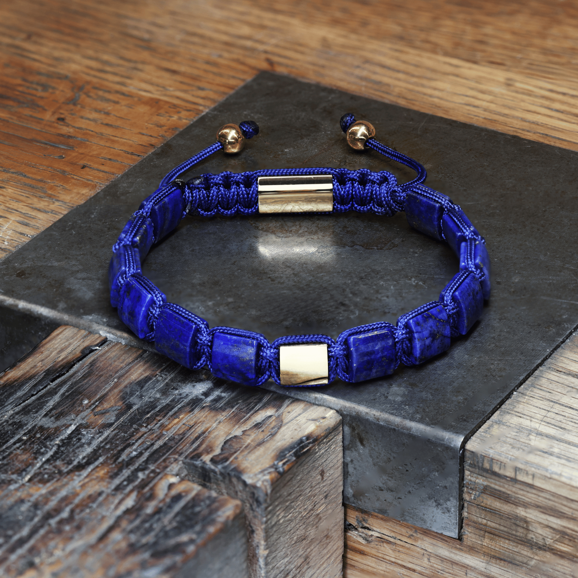 Blue Lapis & Stainless Steel Plated Bead Bracelets for Men