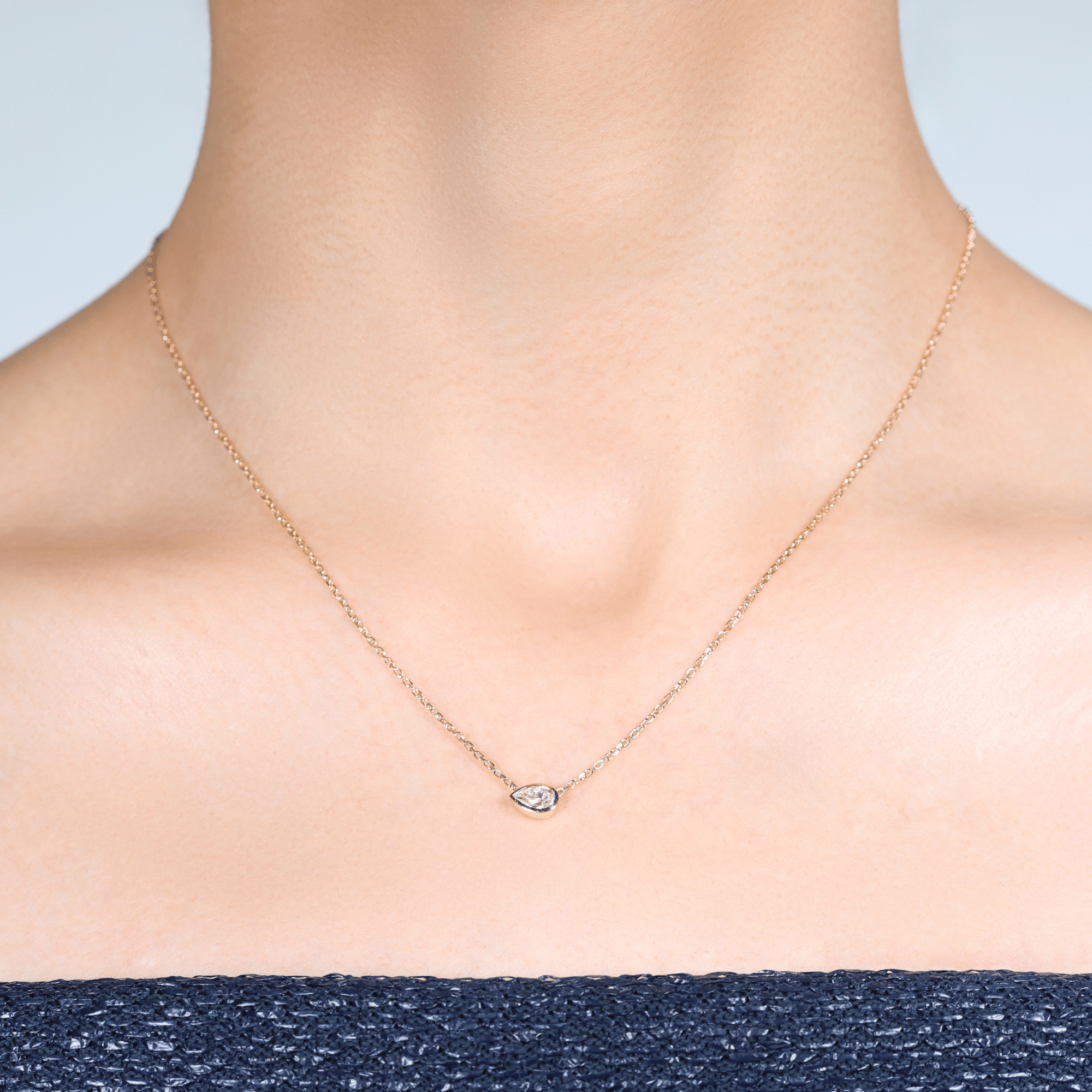 Bezel Set Pear Cut Diamond Slider Necklace - 18ct Yellow Gold
