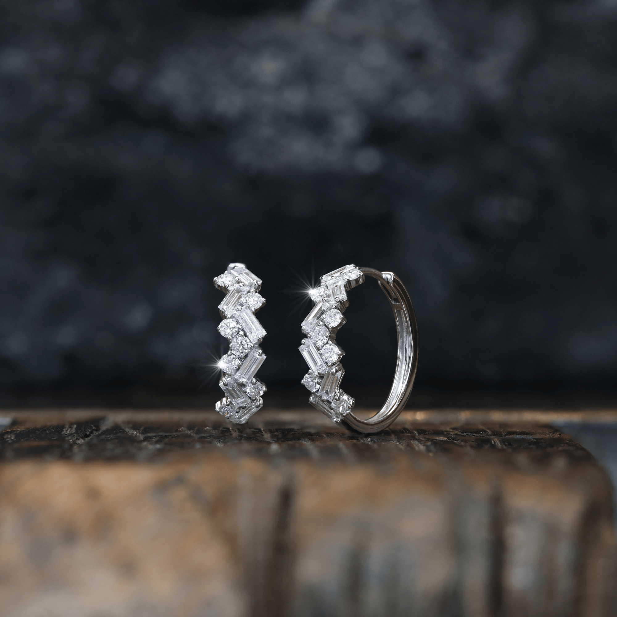Baguette & Round Brilliant Cut Diamond Hoop Earrings