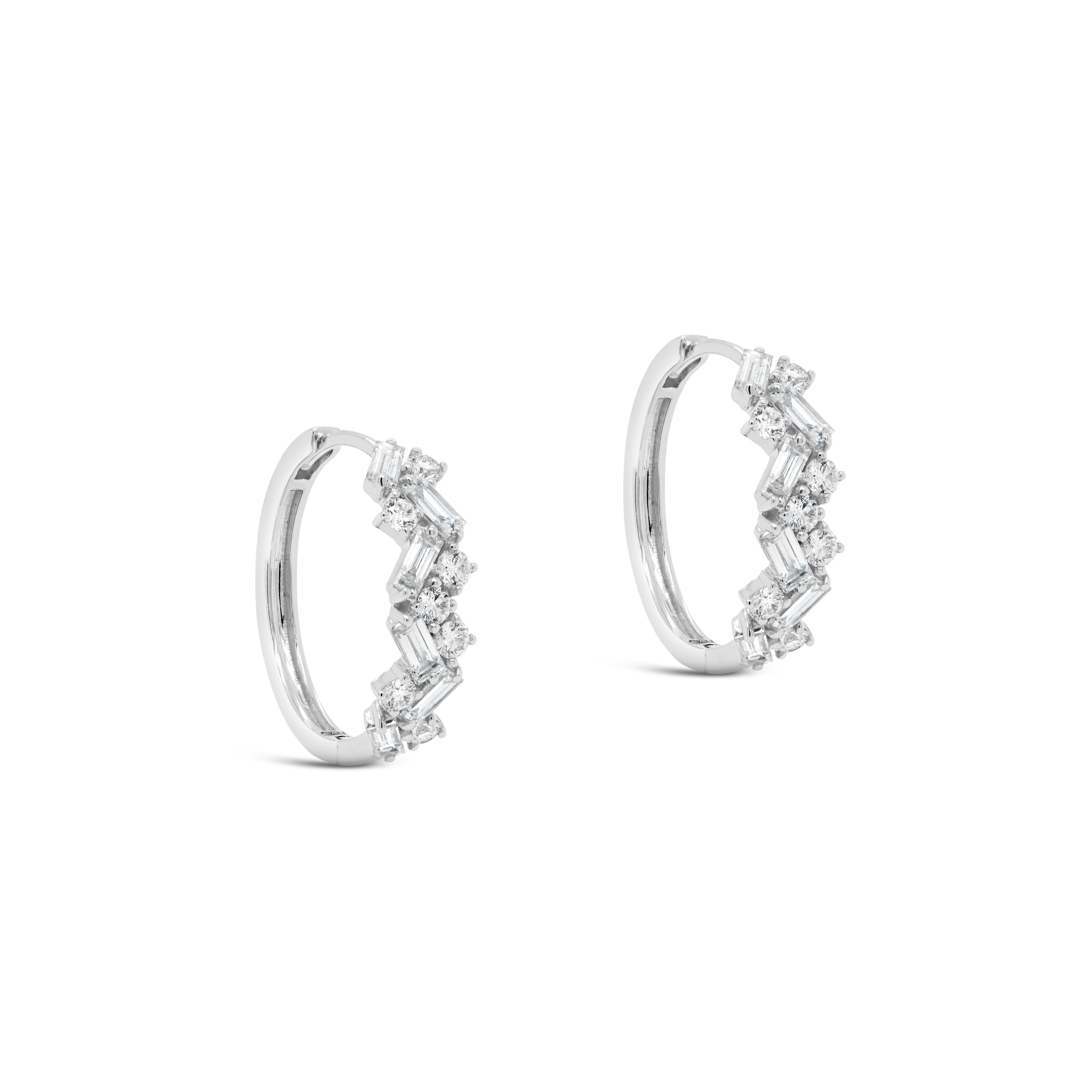 Baguette & Round Brilliant Cut Diamond Hoop Earrings