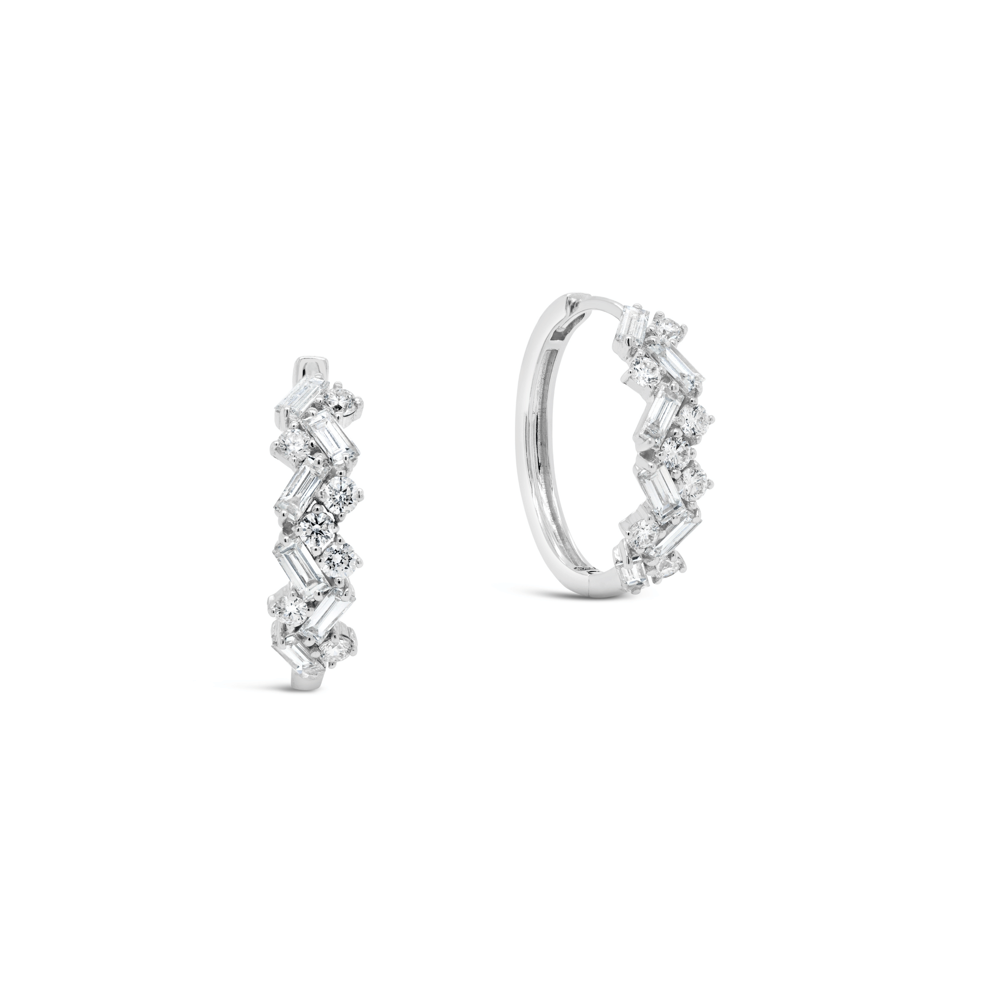 Baguette & Round Brilliant Cut Diamond Hoop Earrings
