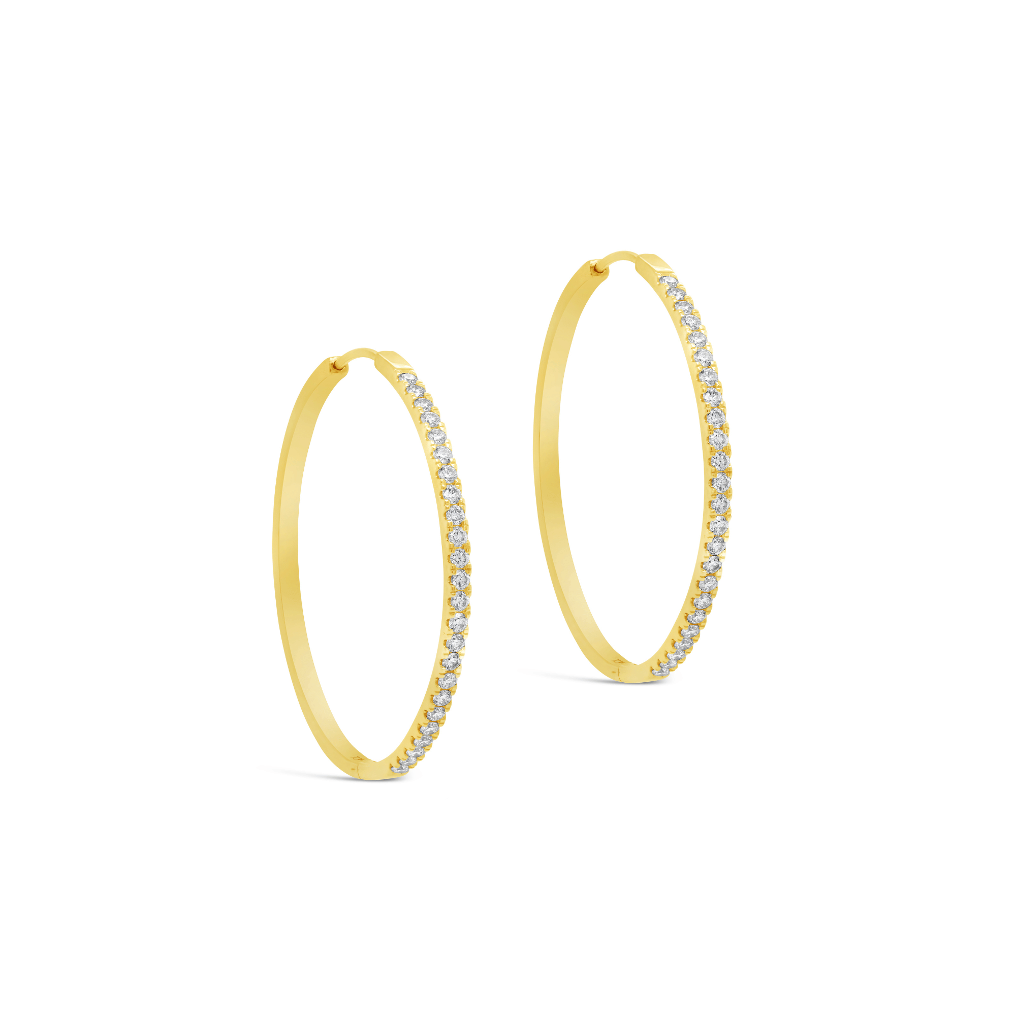 Round Brilliant Cut Fine Diamond Hoop Earrings Gold 