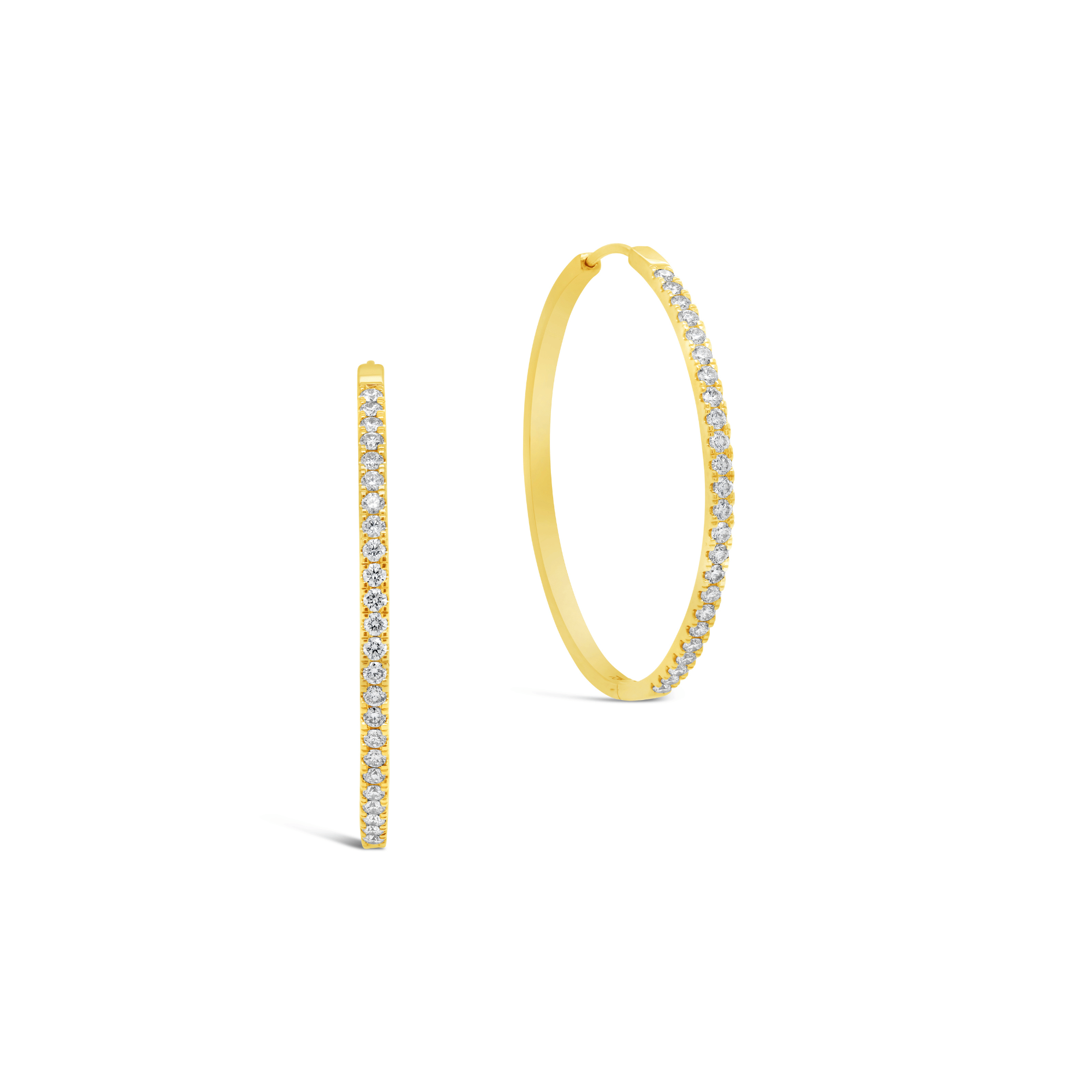 Round Brilliant Cut Fine Diamond Hoop Earrings Gold 
