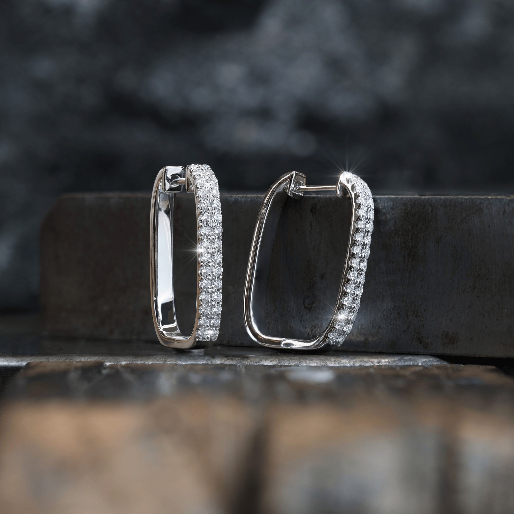 Round Brilliant Cut Diamond Drop Hoop Earrings