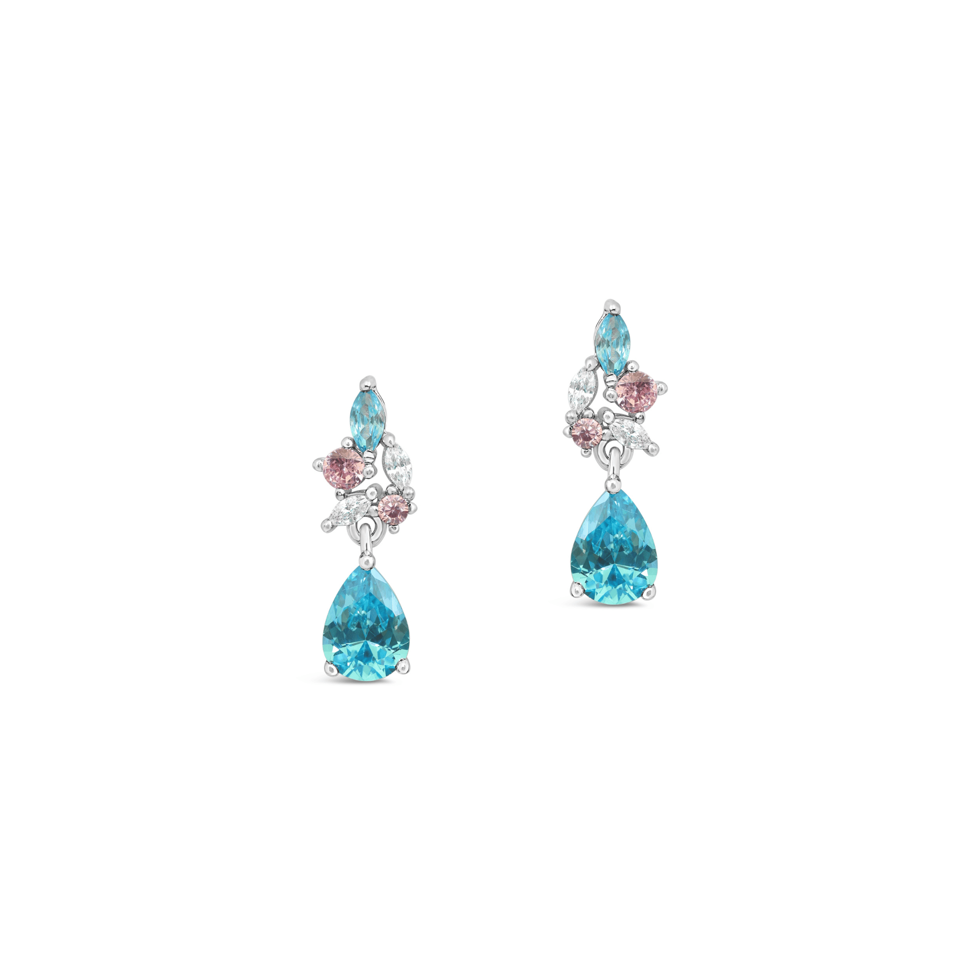 Mixed Cut Blue, Pink & White Topaz Earrings