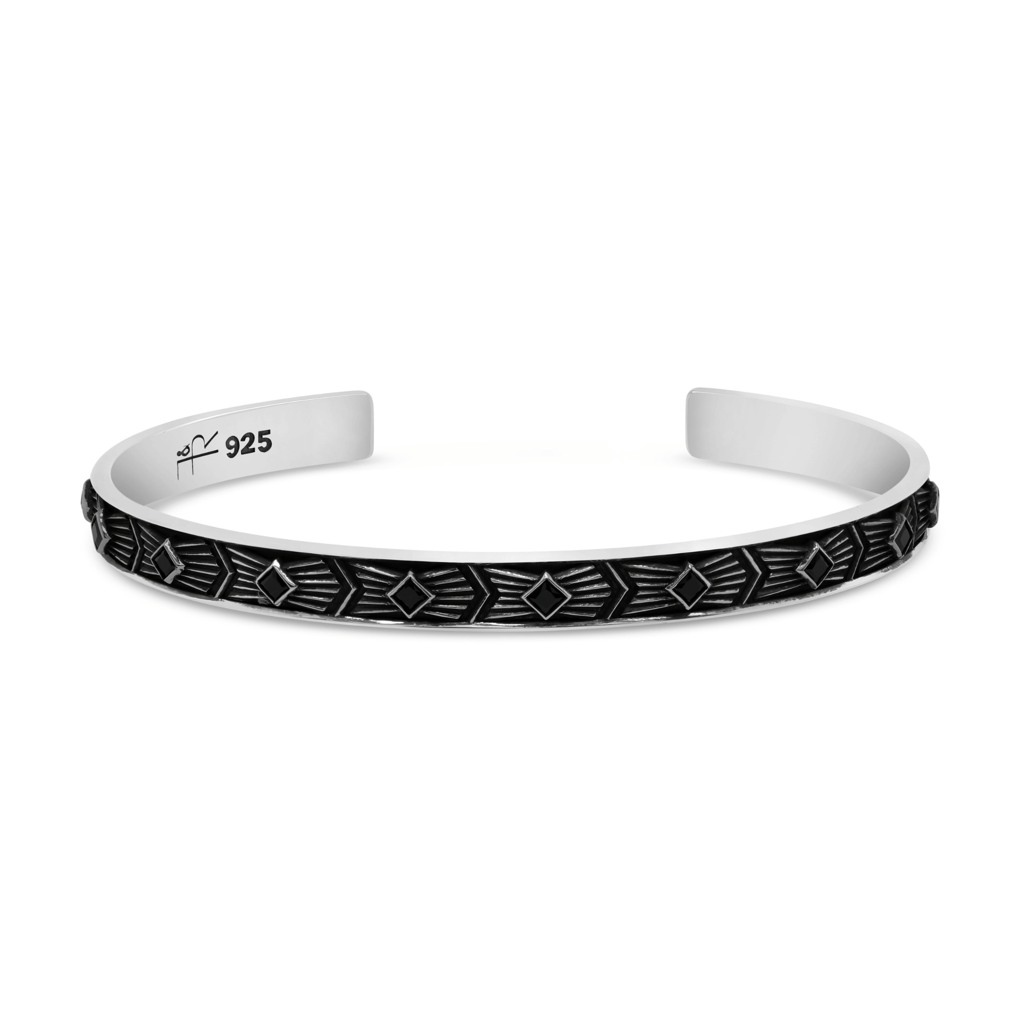 Black Spinel & Sterling Silver Mens Bracelets