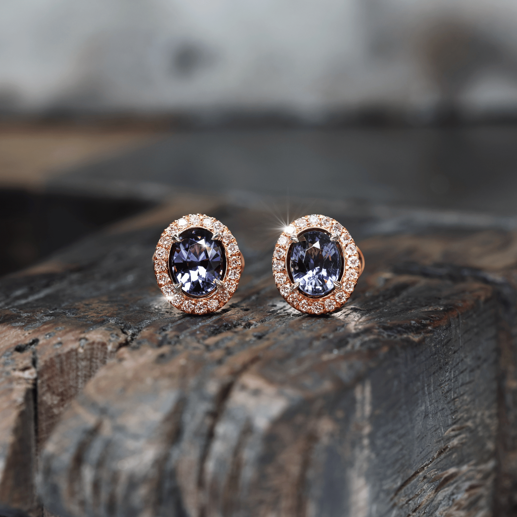 Purple Earrings | Violet Spinel & Pink Diamond Earrings