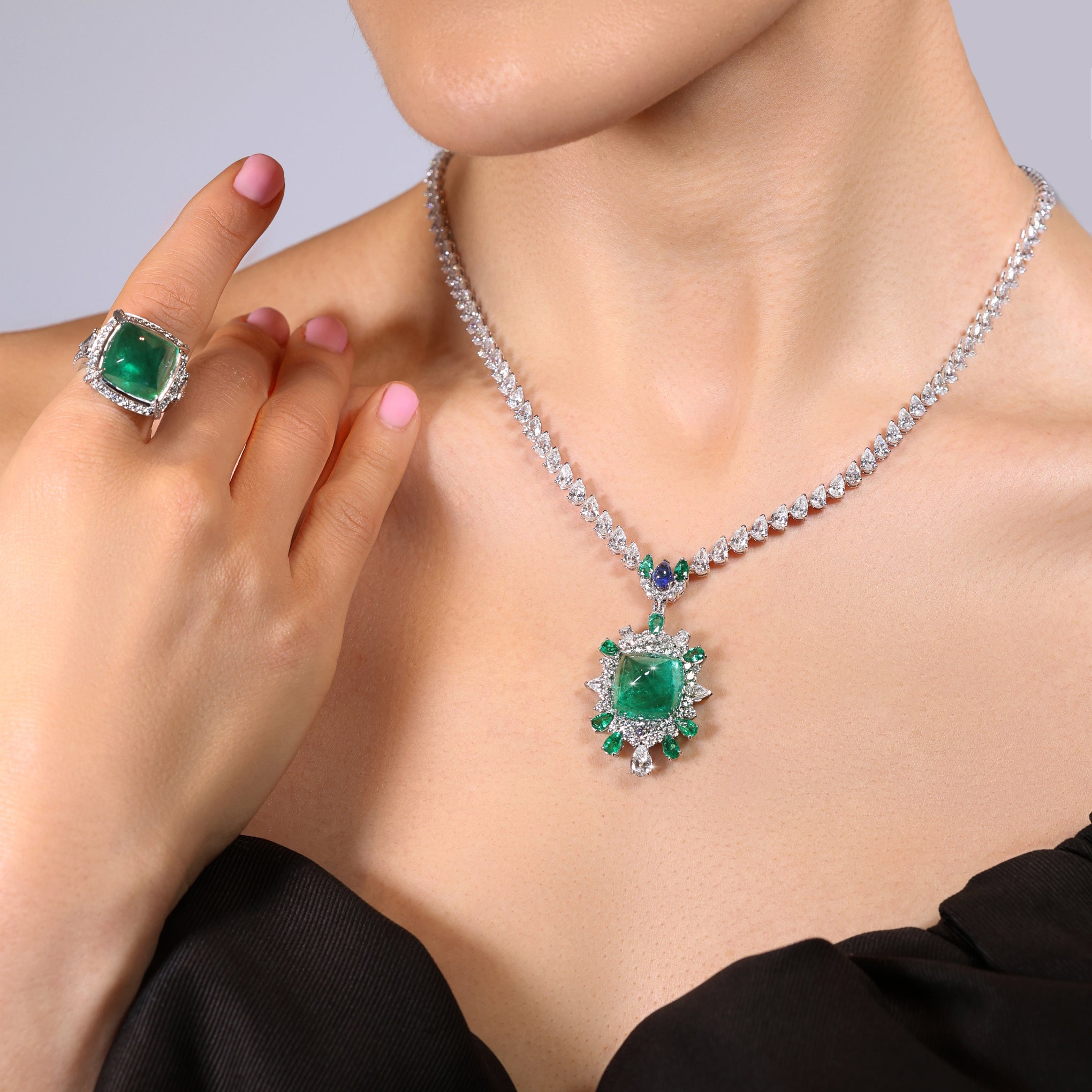 Aurora Sugarloaf Emerald and Diamond Necklace