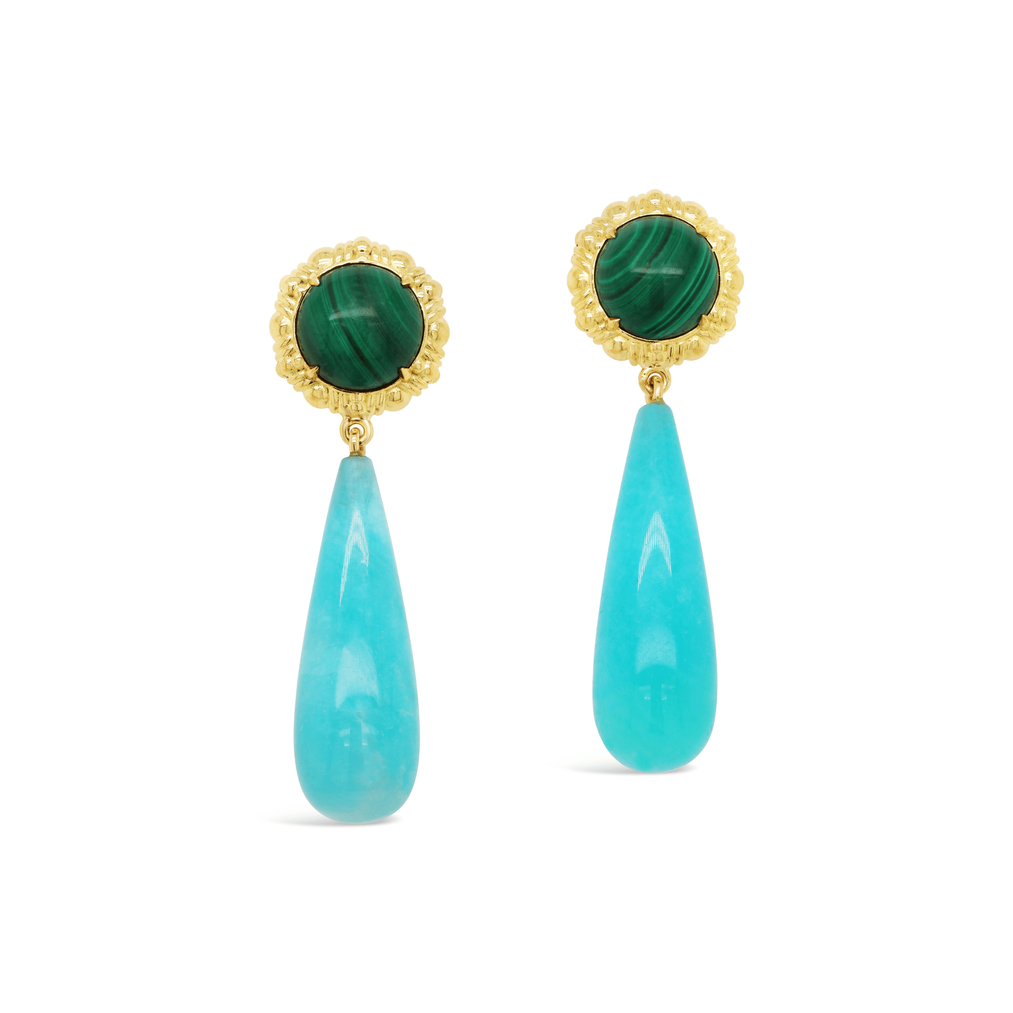 Malachite & Amazanite Lapis Cabochon Gemstone Drop Earrings for Women
