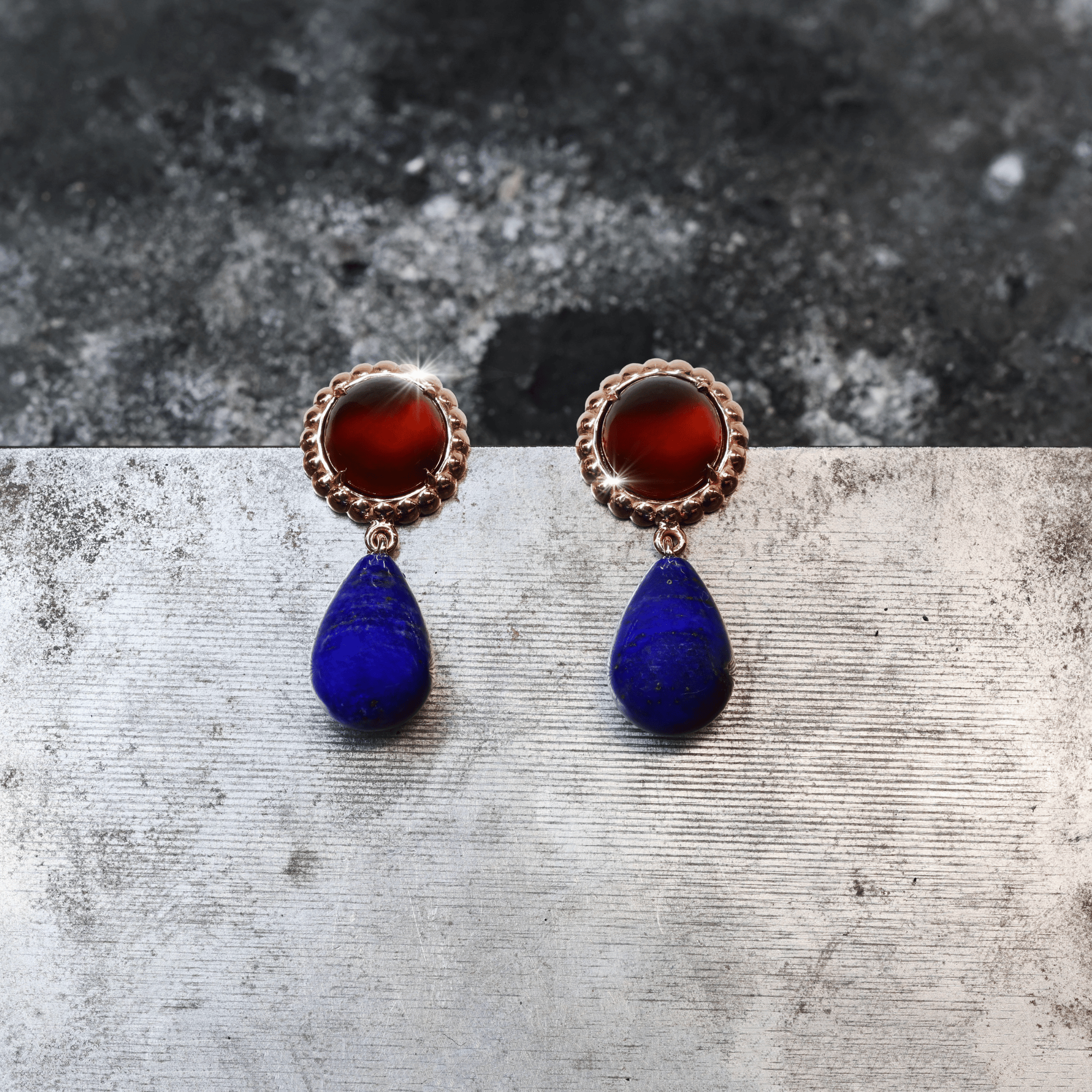 Cabochon Garnet & Lapis Briolette Womens Drop Earrings