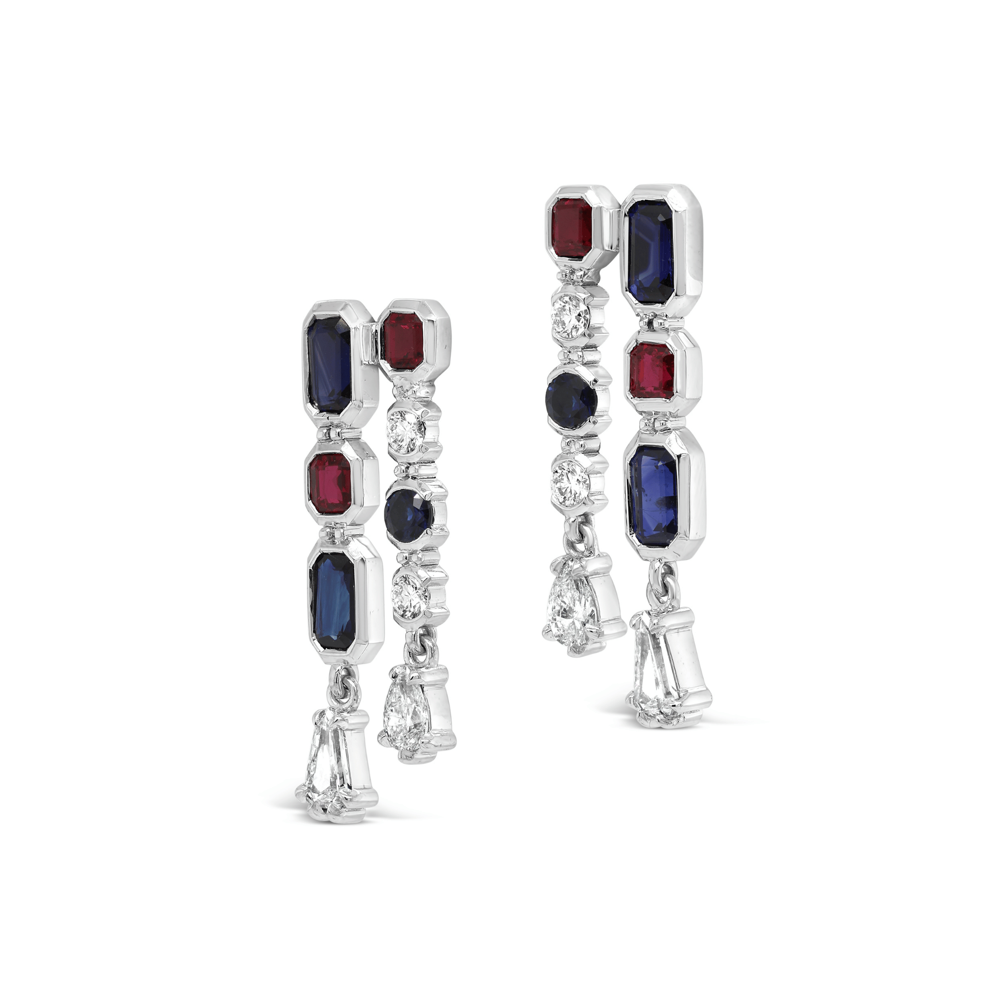 Sapphire, Ruby & Diamond Double Drop Earrings