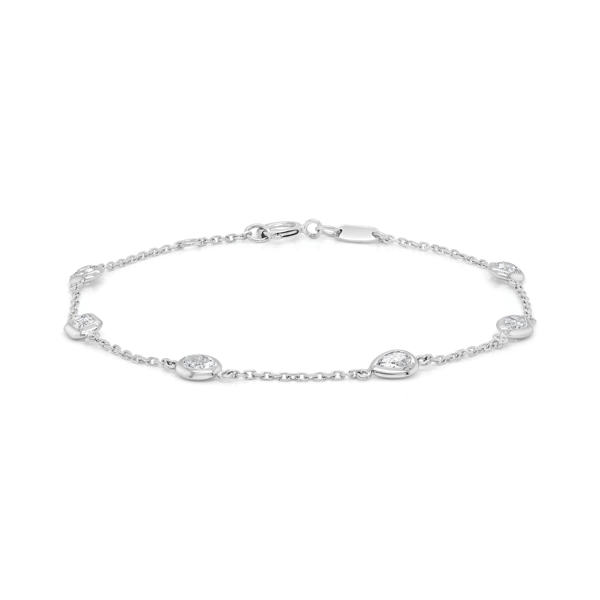 Mixed Cut Six Diamond Bracelet - 18ct White Gold