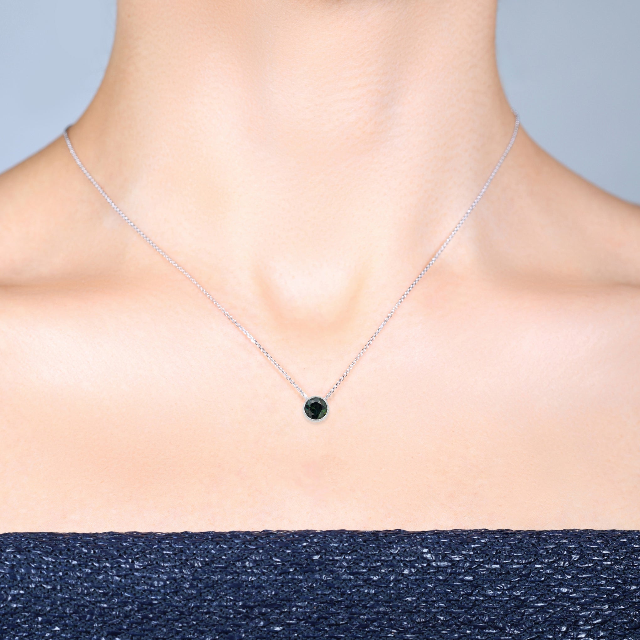 Bezel Set Australian Teal Sapphire Pendant Necklace