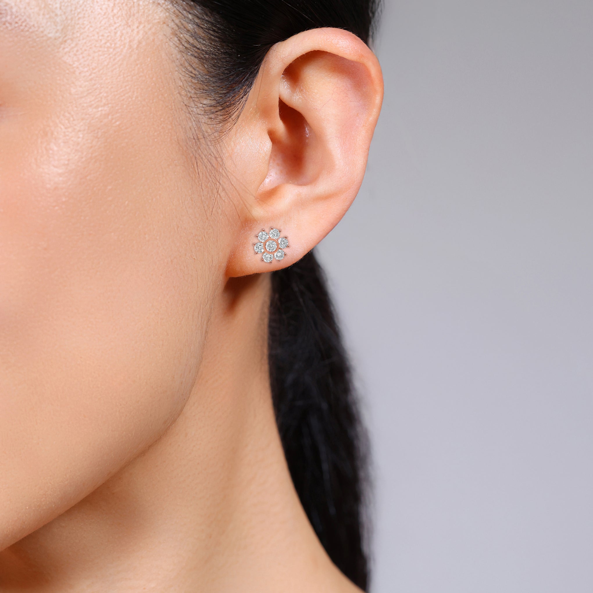 Floral stud diamond earrings in 18ct rose gold