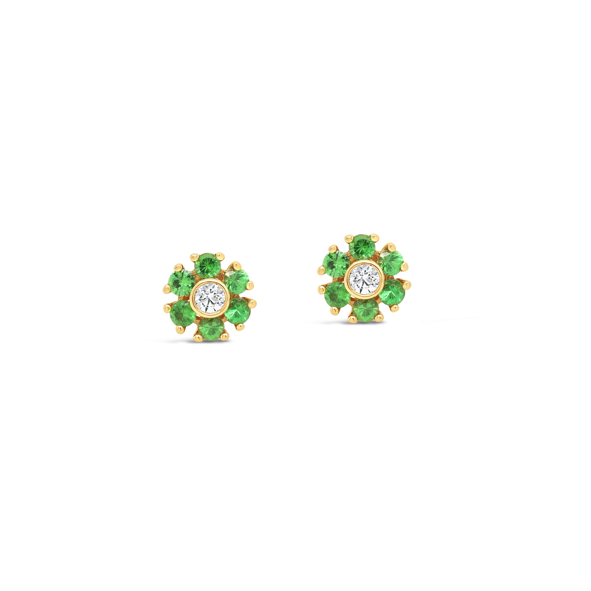 Tsavorite Garnet and Diamond Floral stud earrings