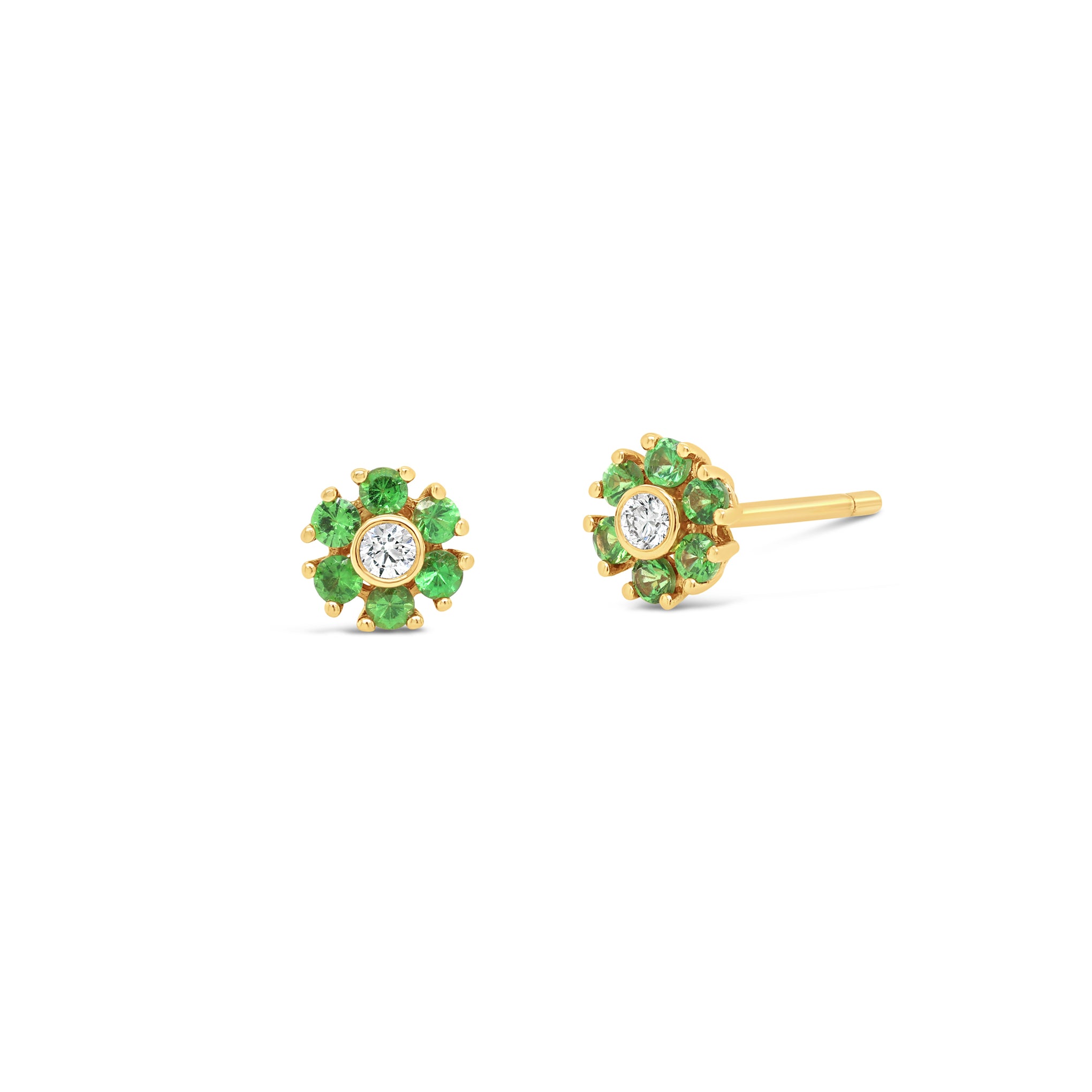 Tsavorite Garnet and Diamond Floral stud earrings