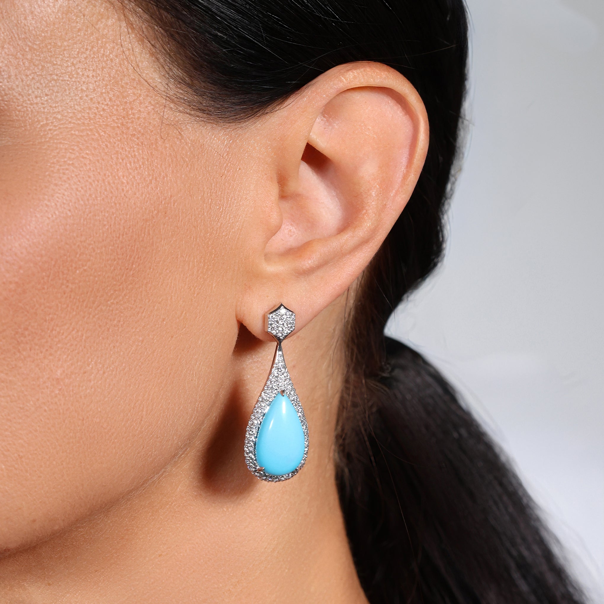 Pillow Talk Sleeping Beauty Turquoise & Diamond Drop Earrings in 18ct White Gold