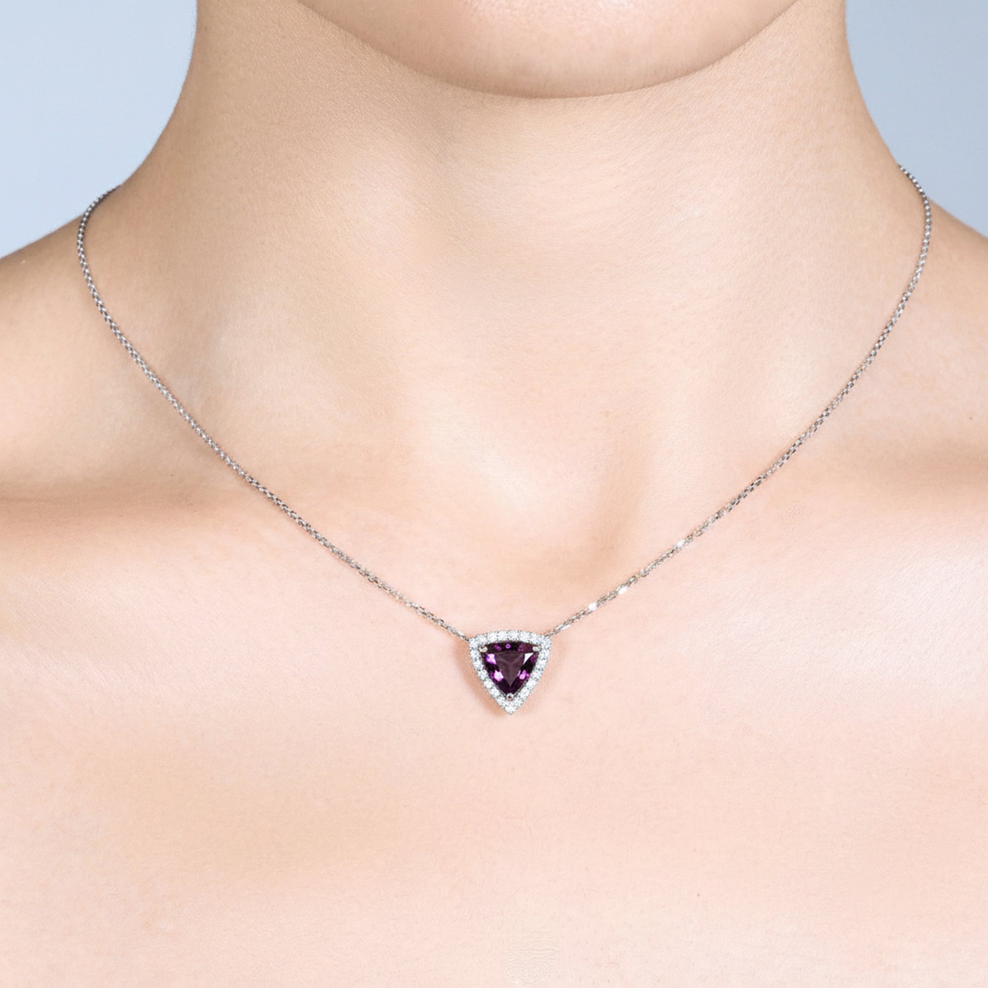 Trilliant Cut Purple Spinel and Diamond Necklace