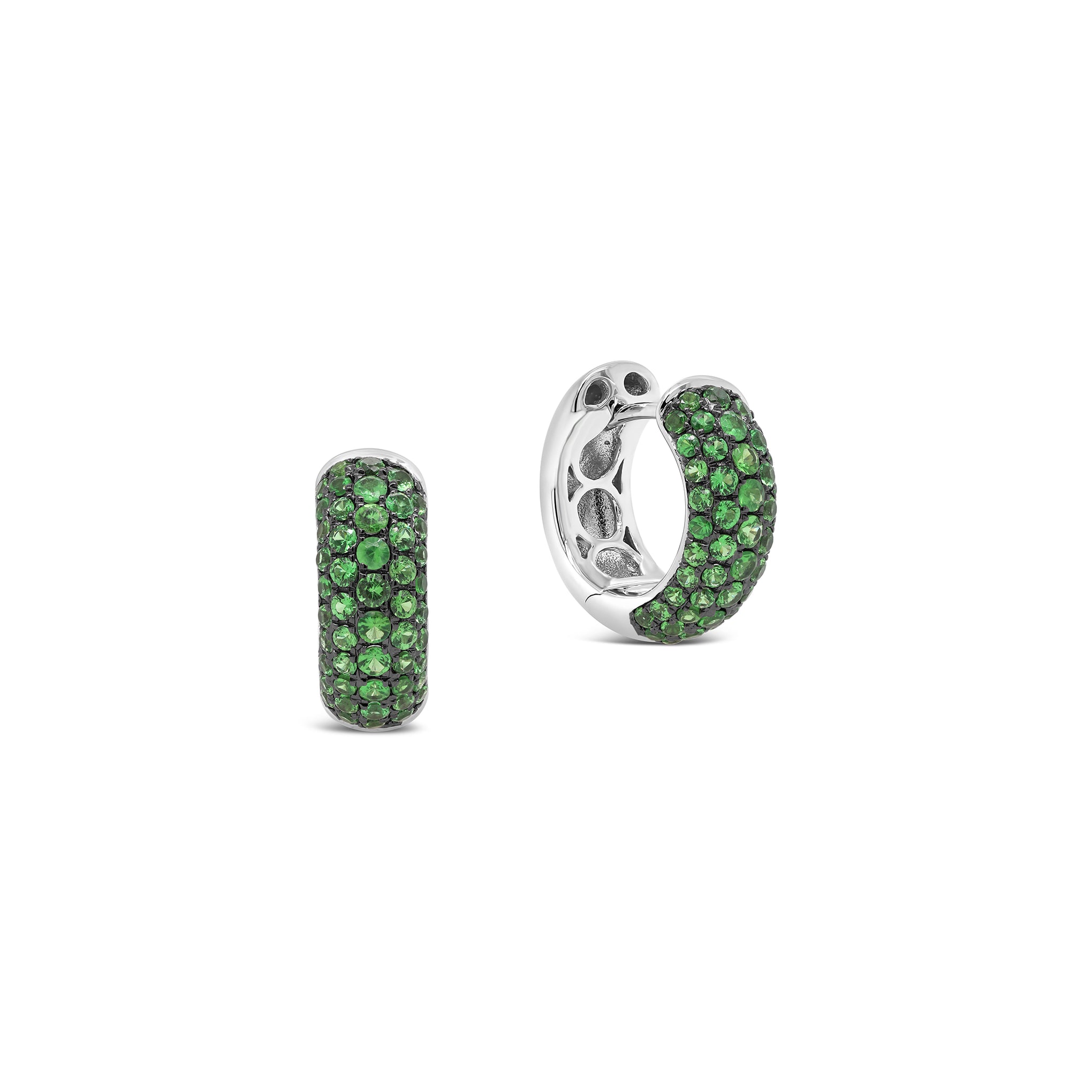 Tsavorite Pave Hoop Earrings in 18ct White Gold