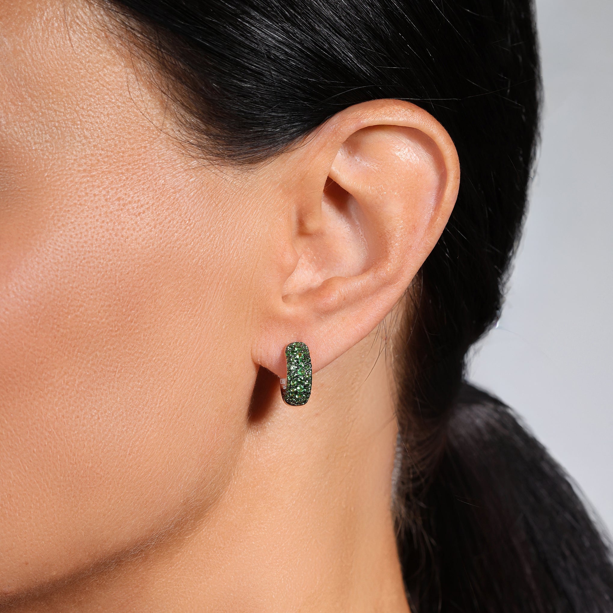Tsavorite Pave Hoop Earrings in 18ct White Gold