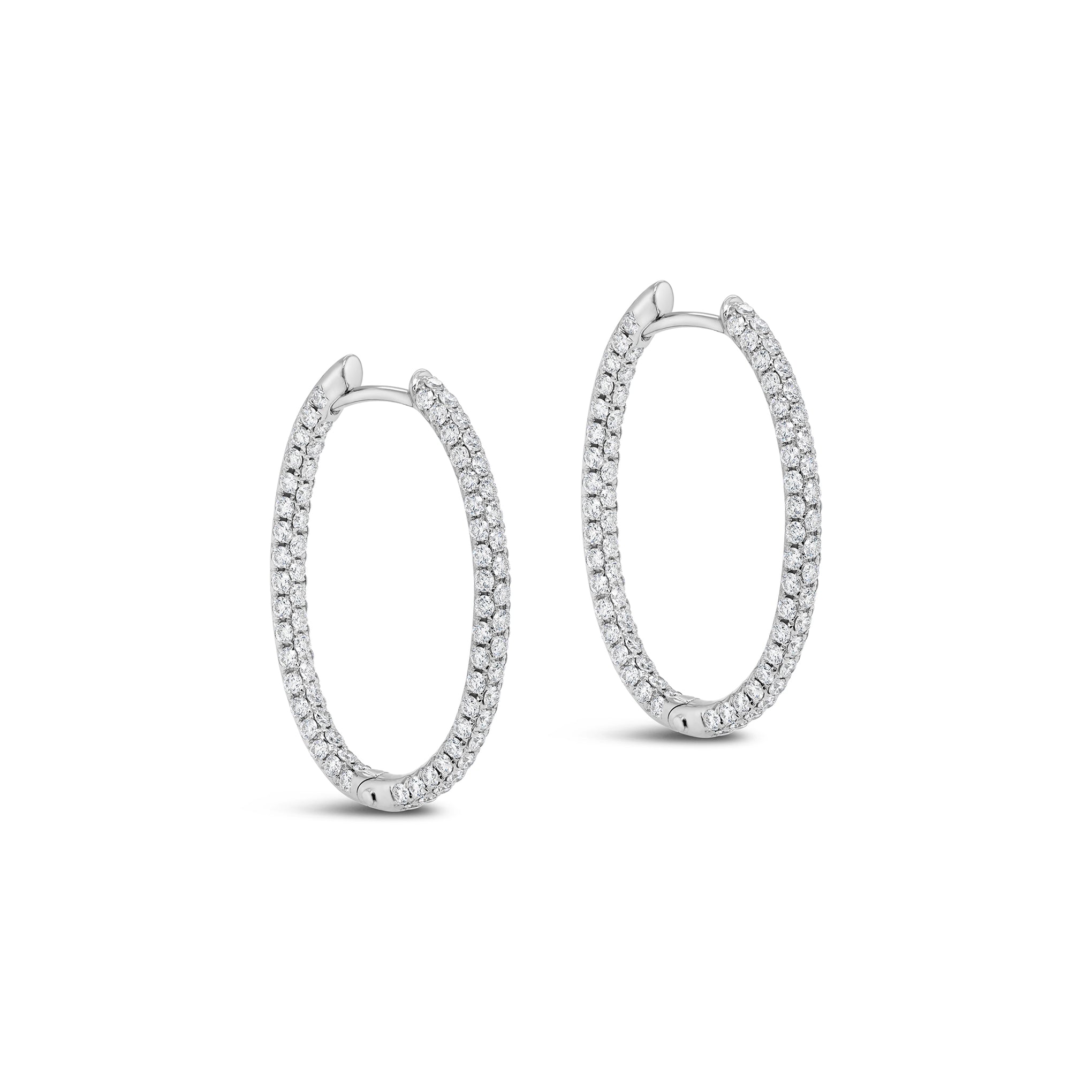 Round Brilliant Cut Diamond Oval Hoop Earrings - 18ct White Gold
