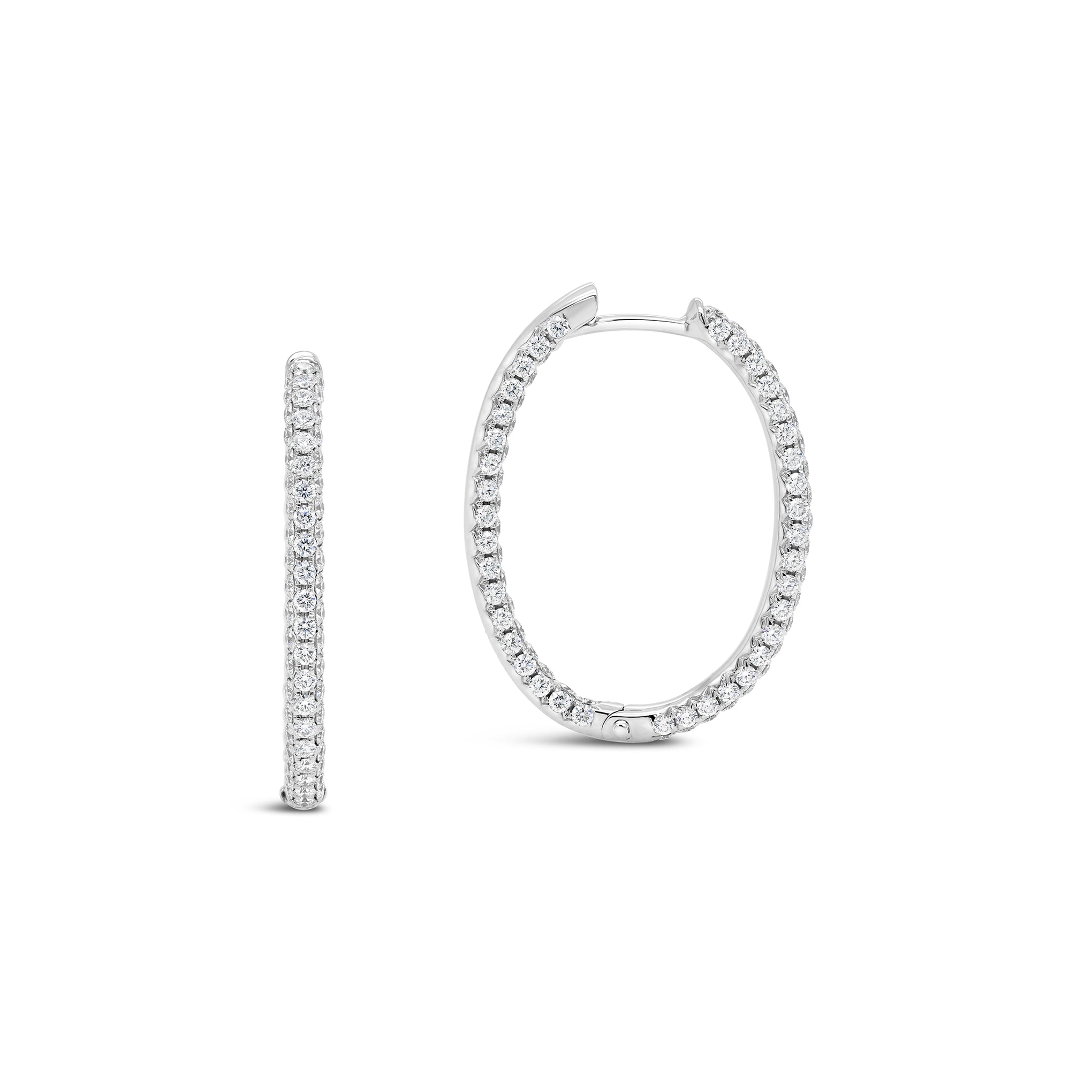 Round Brilliant Cut Diamond Oval Hoop Earrings - 18ct White Gold