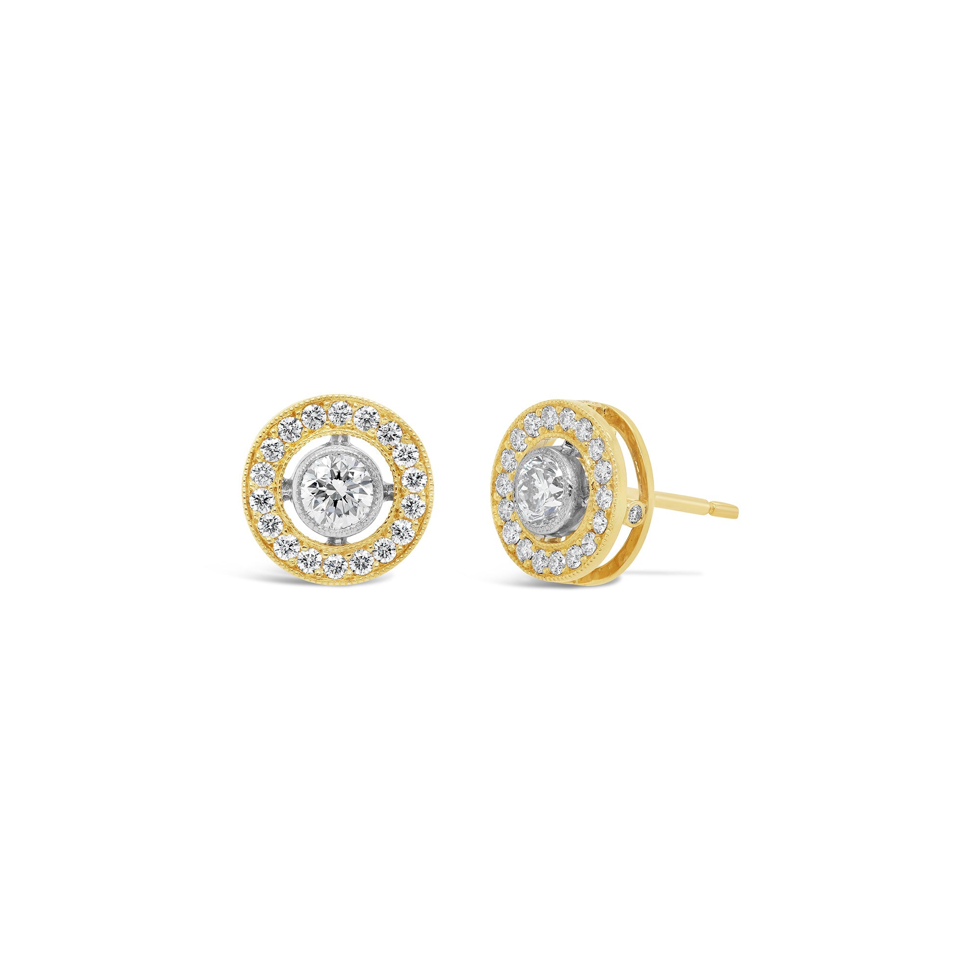 Diamond Halo Stud Earrings Yellow Gold