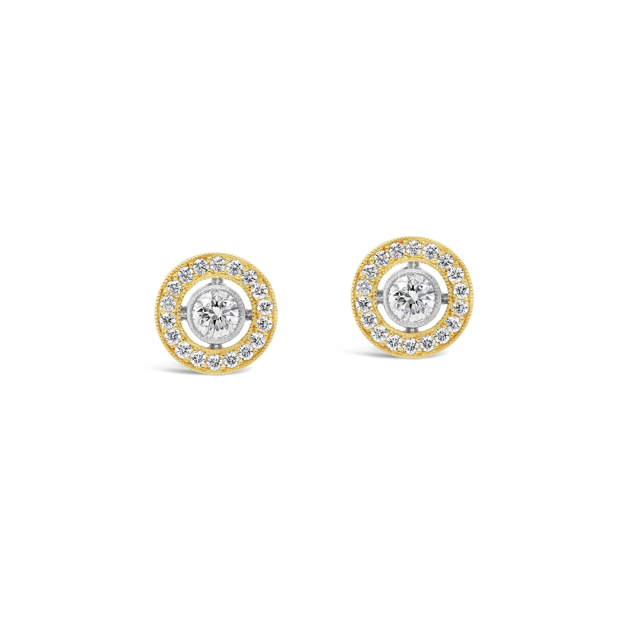 Diamond Halo Stud Earrings Yellow Gold