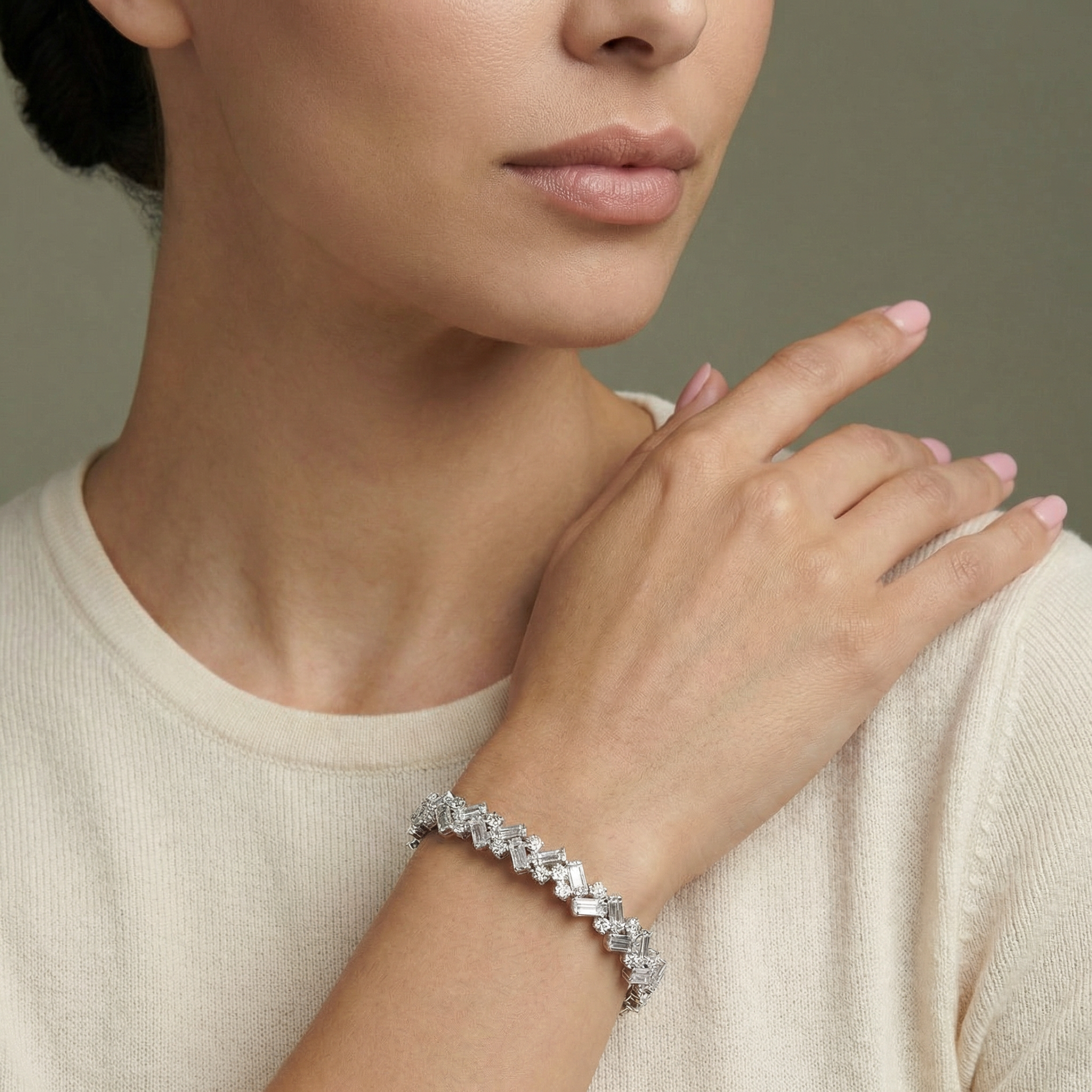 Mixed-Cut Diamond Hinged Bracelet