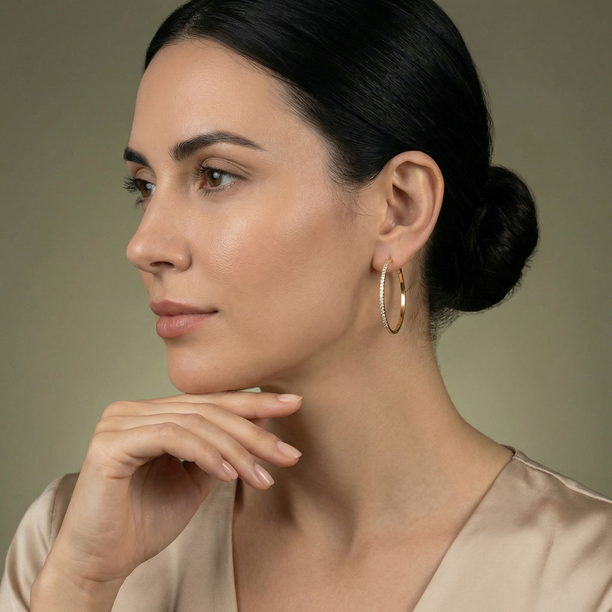 Round Brilliant Cut Diamond Fine Hoop Earrings - 18ct Yellow Gold