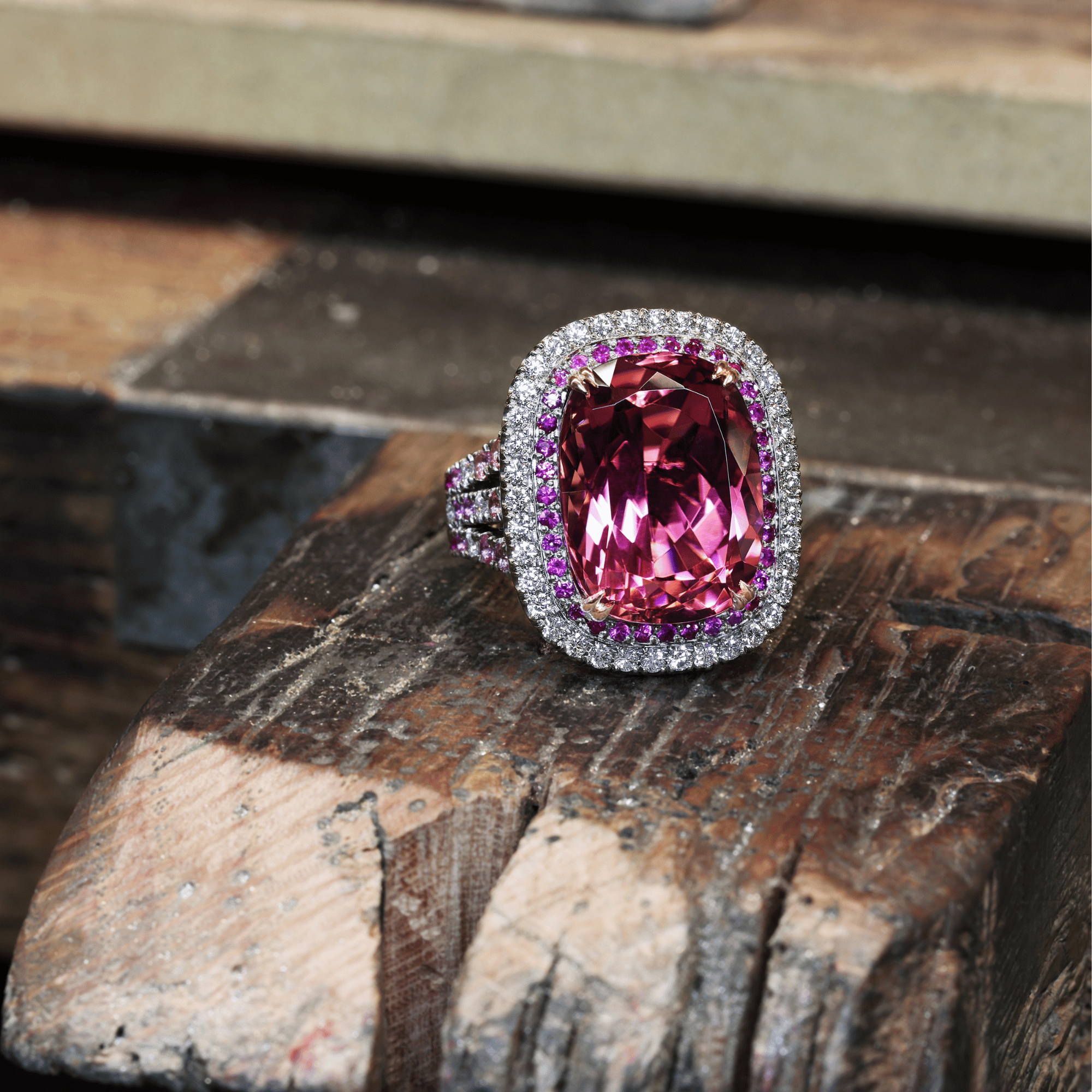 Pink Tourmaline, Pink Sapphire Diamond Ring Manhattan Collection