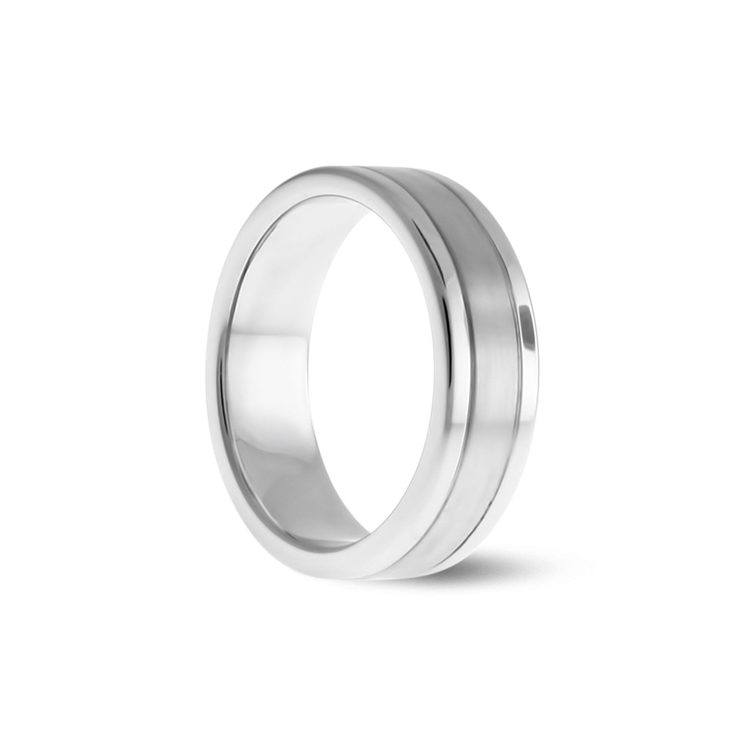 Grooved Line Wedding Ring White Gold