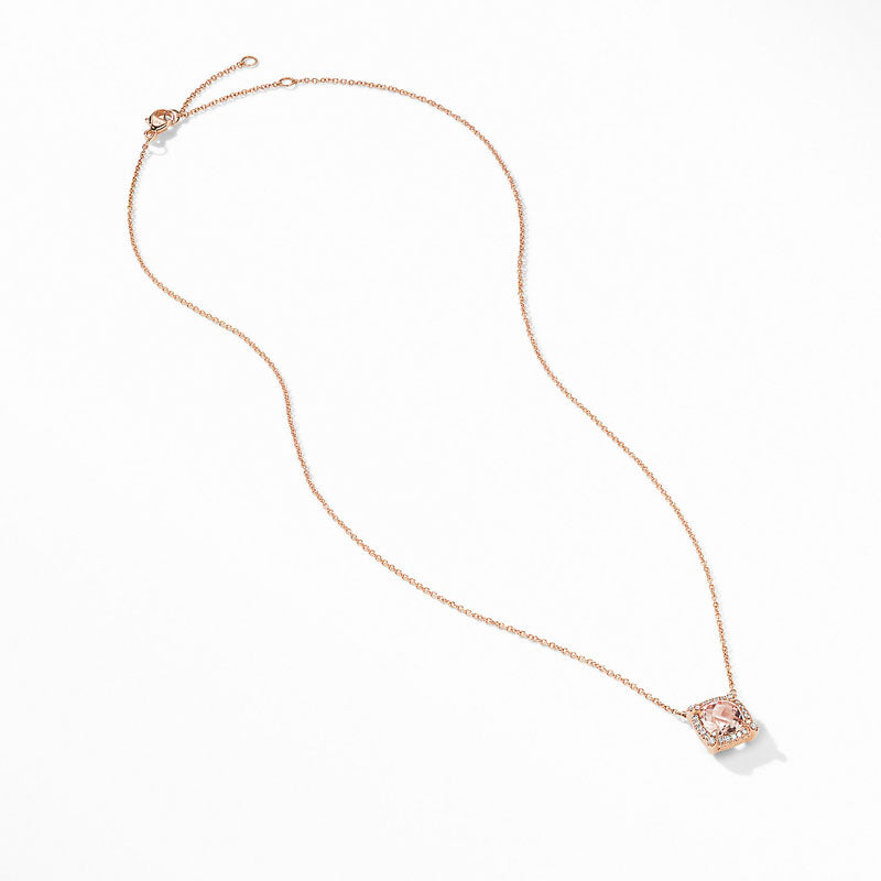Petite Chatelaine® Pavé Bezel Pendant Necklace in 18K Rose Gold with Morganite - 18 inches
