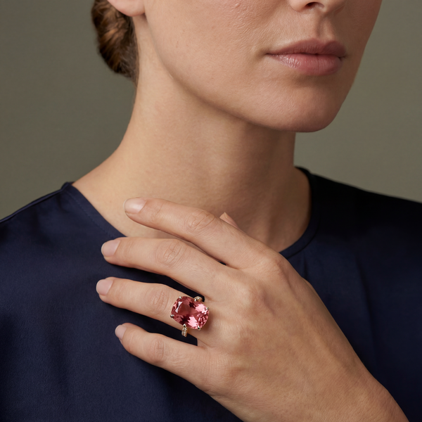 Manhattan Collection Pink Tourmaline & Diamond Cushion-Cut Ring
