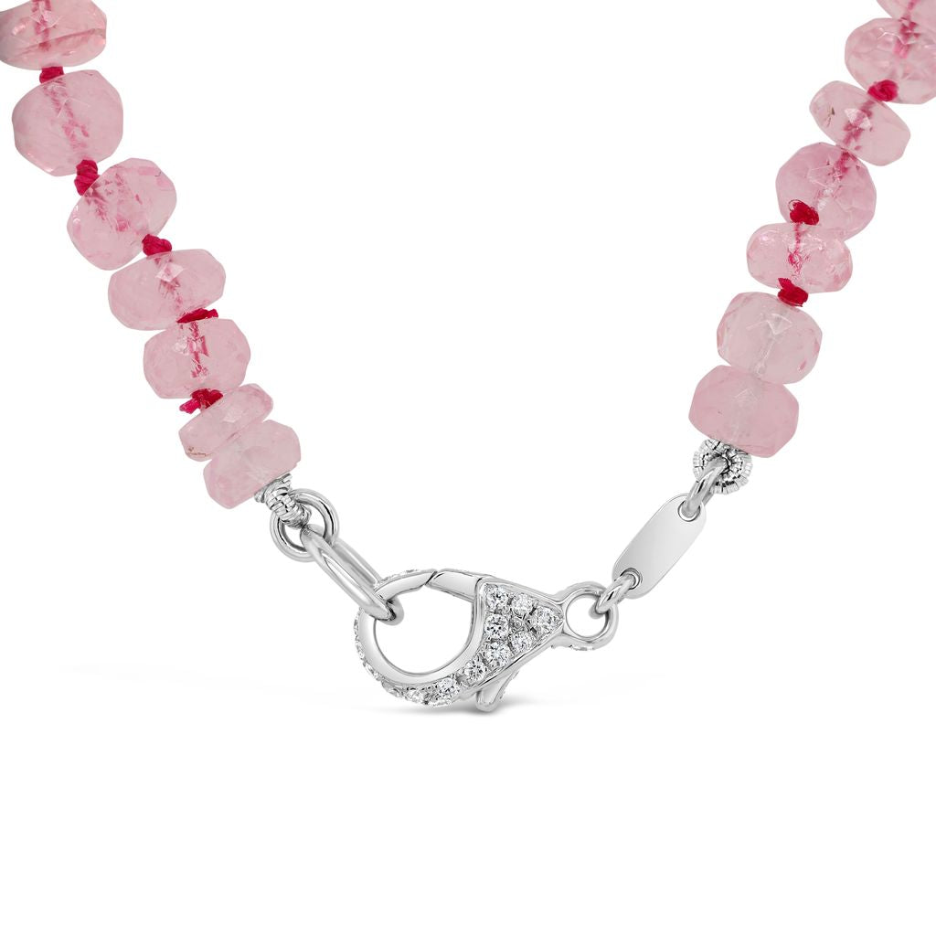 Pink morganite necklace with diamond set clasp