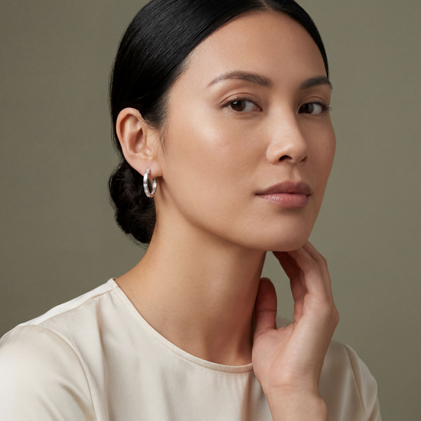 Bezel Set Baguette Diamond Hoop Earrings