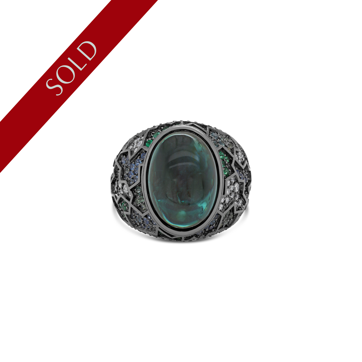 Cabochon Green Tourmaline Einstein Bombe Ring