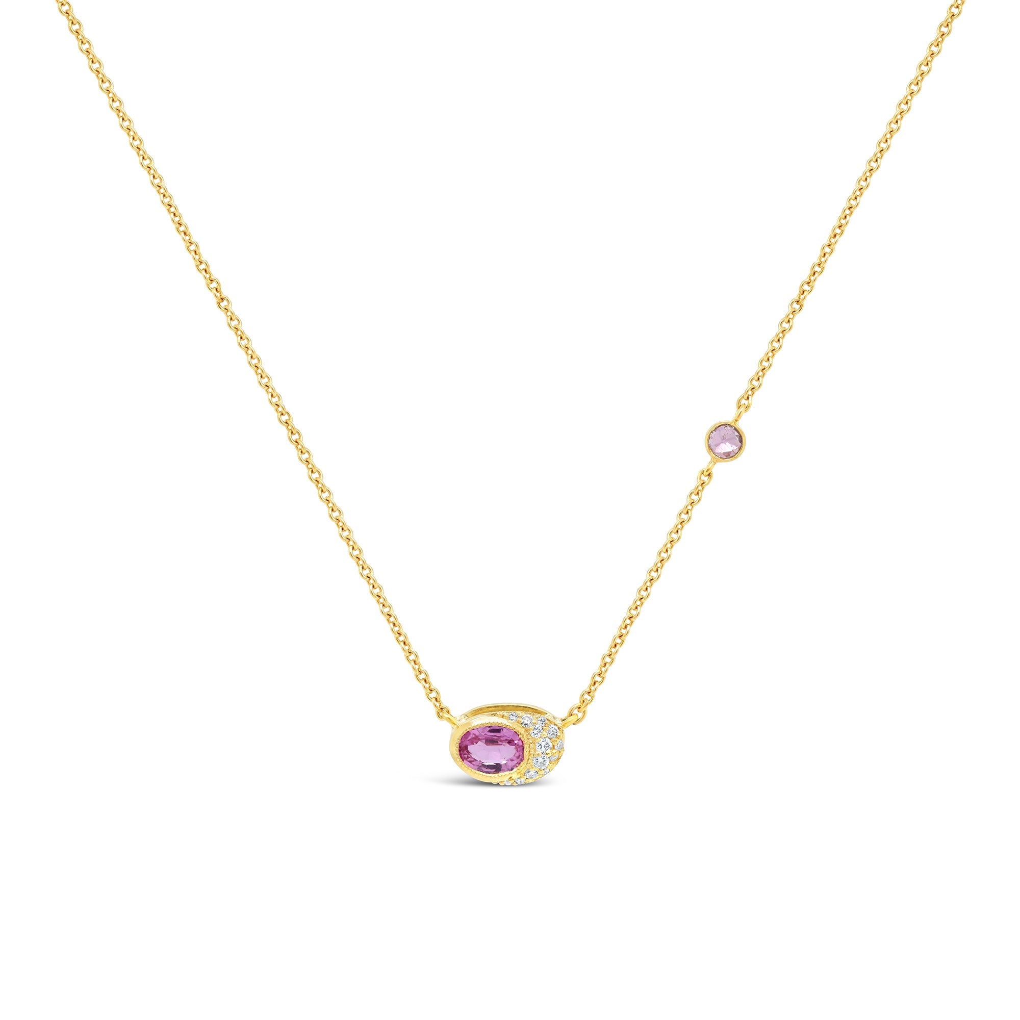 Pink Sapphire & Diamond Necklace Yellow Gold