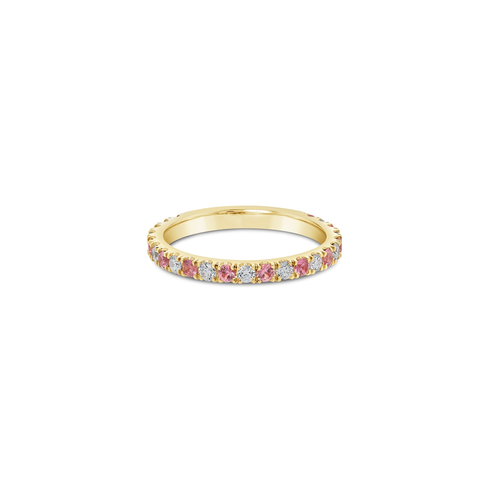 Pink Sapphire & Diamond Band in yellow gold