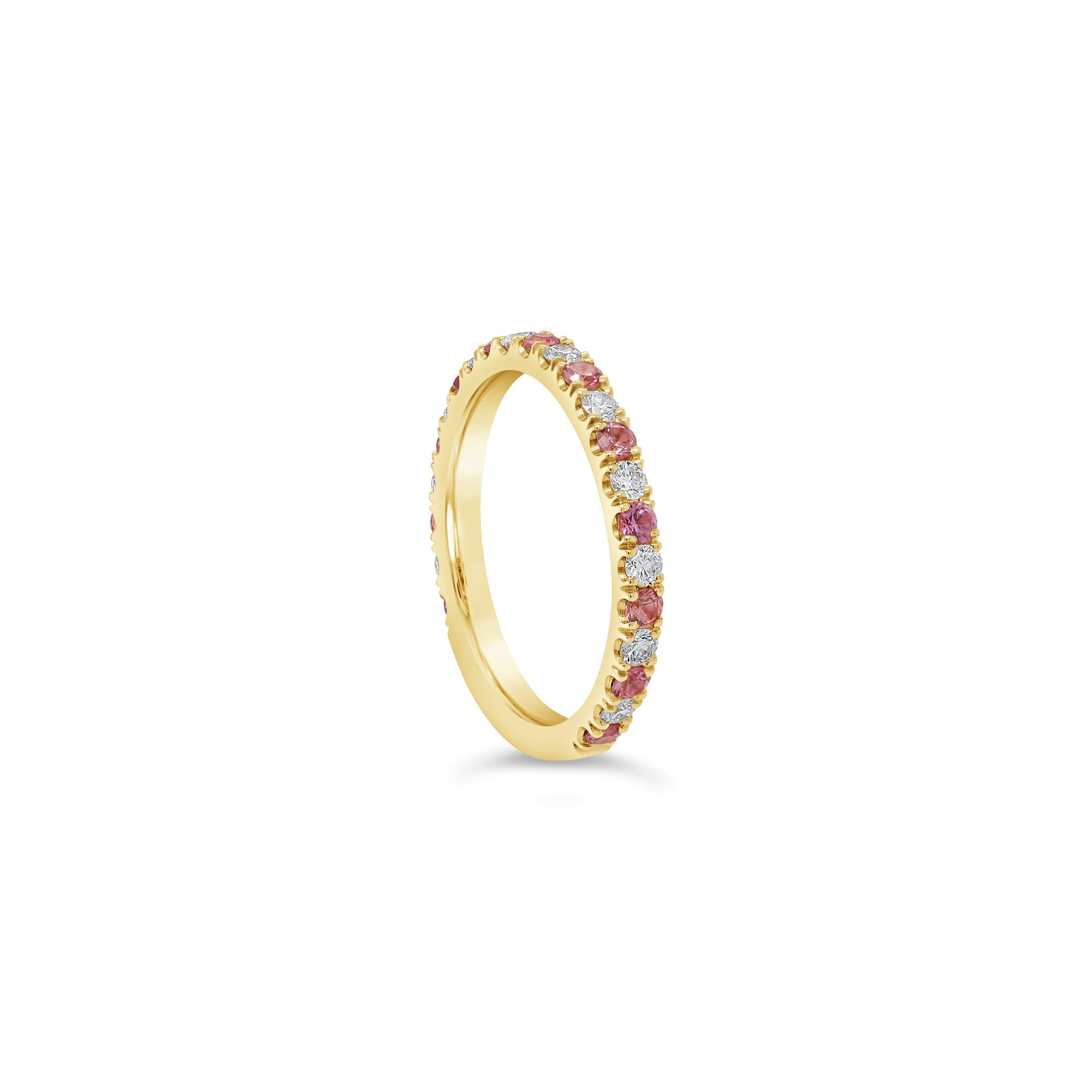 Pink Sapphire & Diamond Band in yellow gold