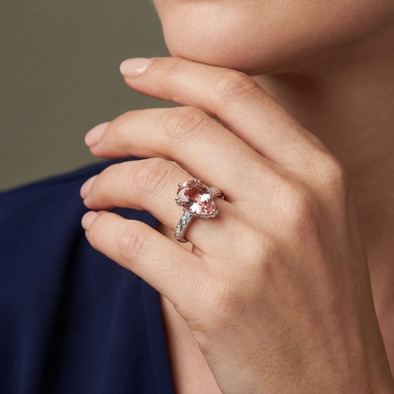 Pink Morganite, Pink Sapphire & Diamond Filigree Ring