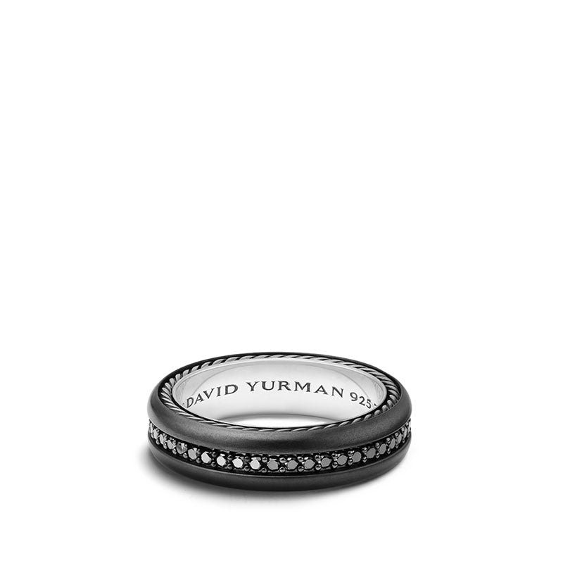 Streamline Narrow Band Ring with Black Diamonds and Black Titanium -10.5
