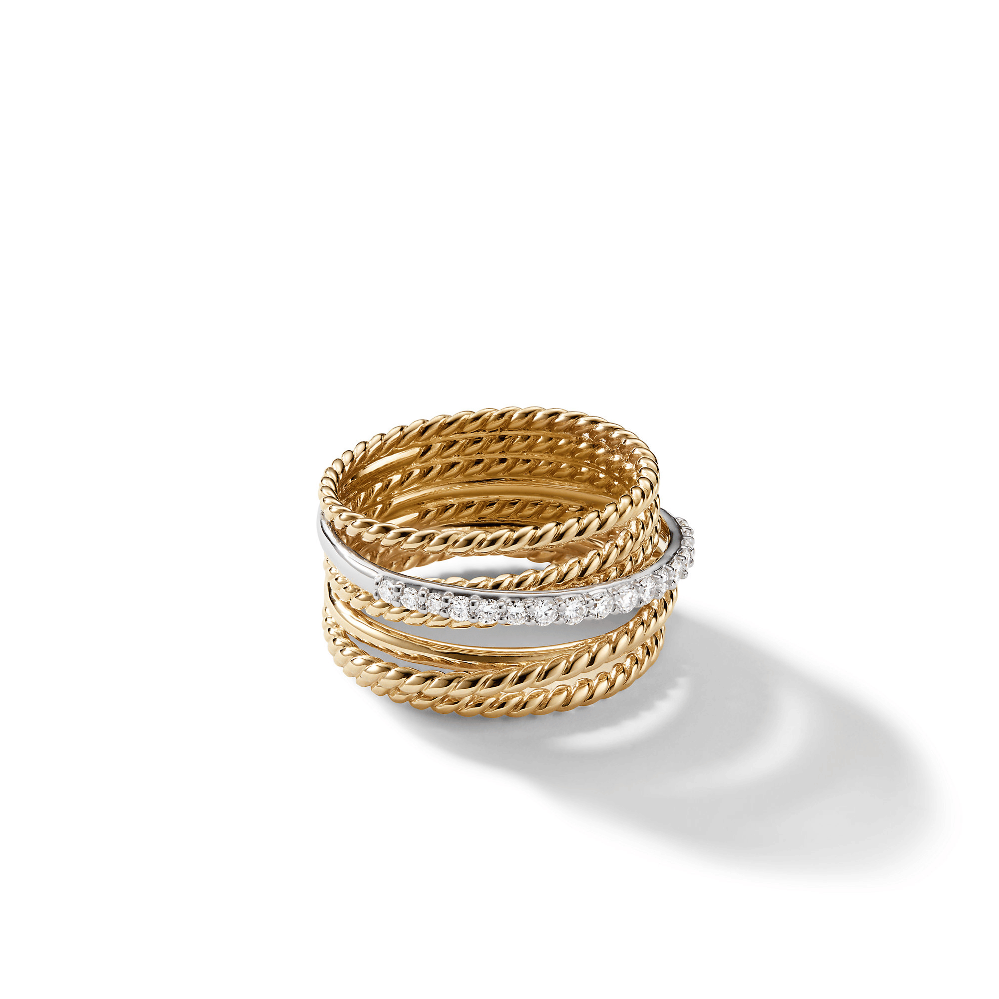 David Yurman Crossover Ring in 18ct Yellow Gold with Diamonds