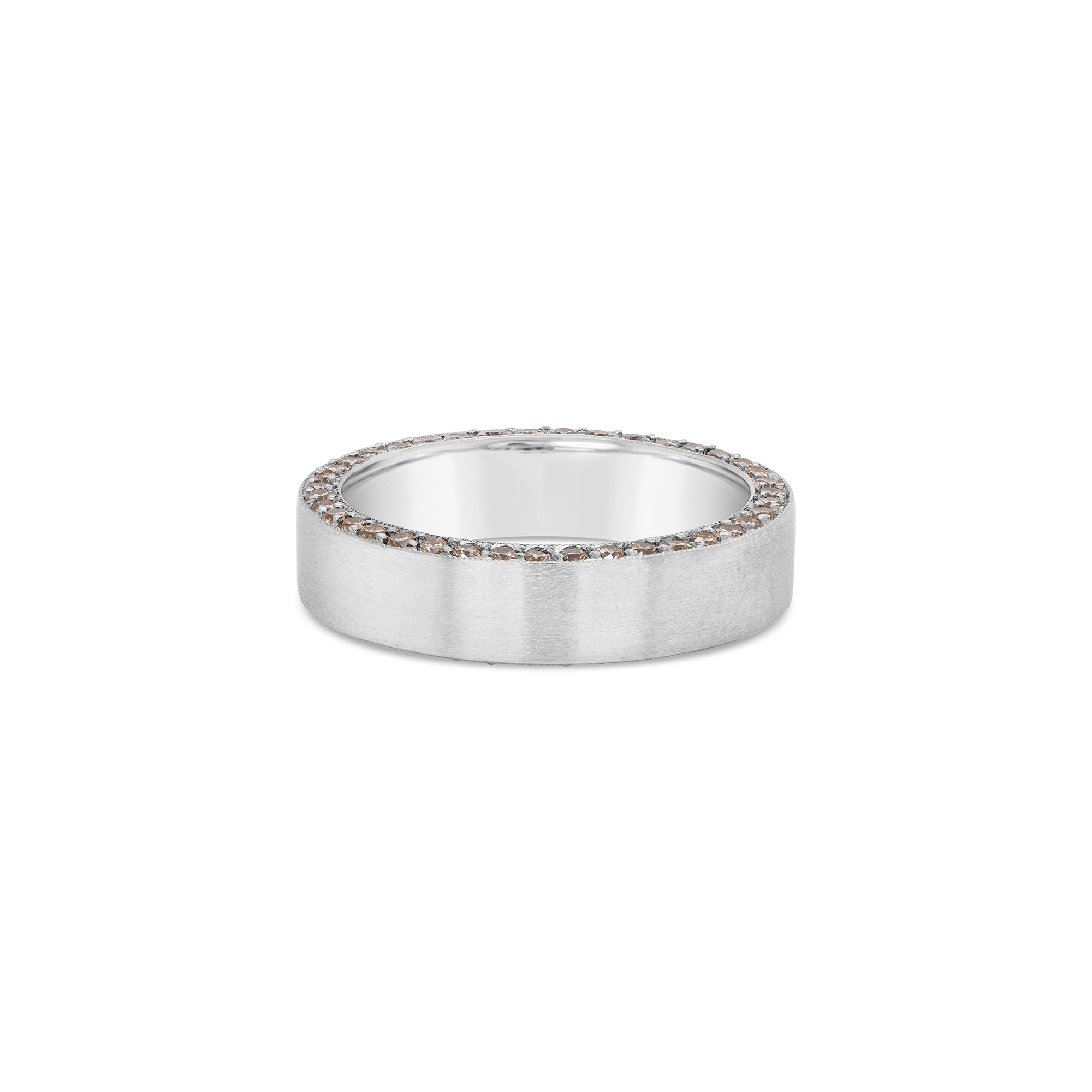 Brushed Wedding Ring with Cognac Diamonds