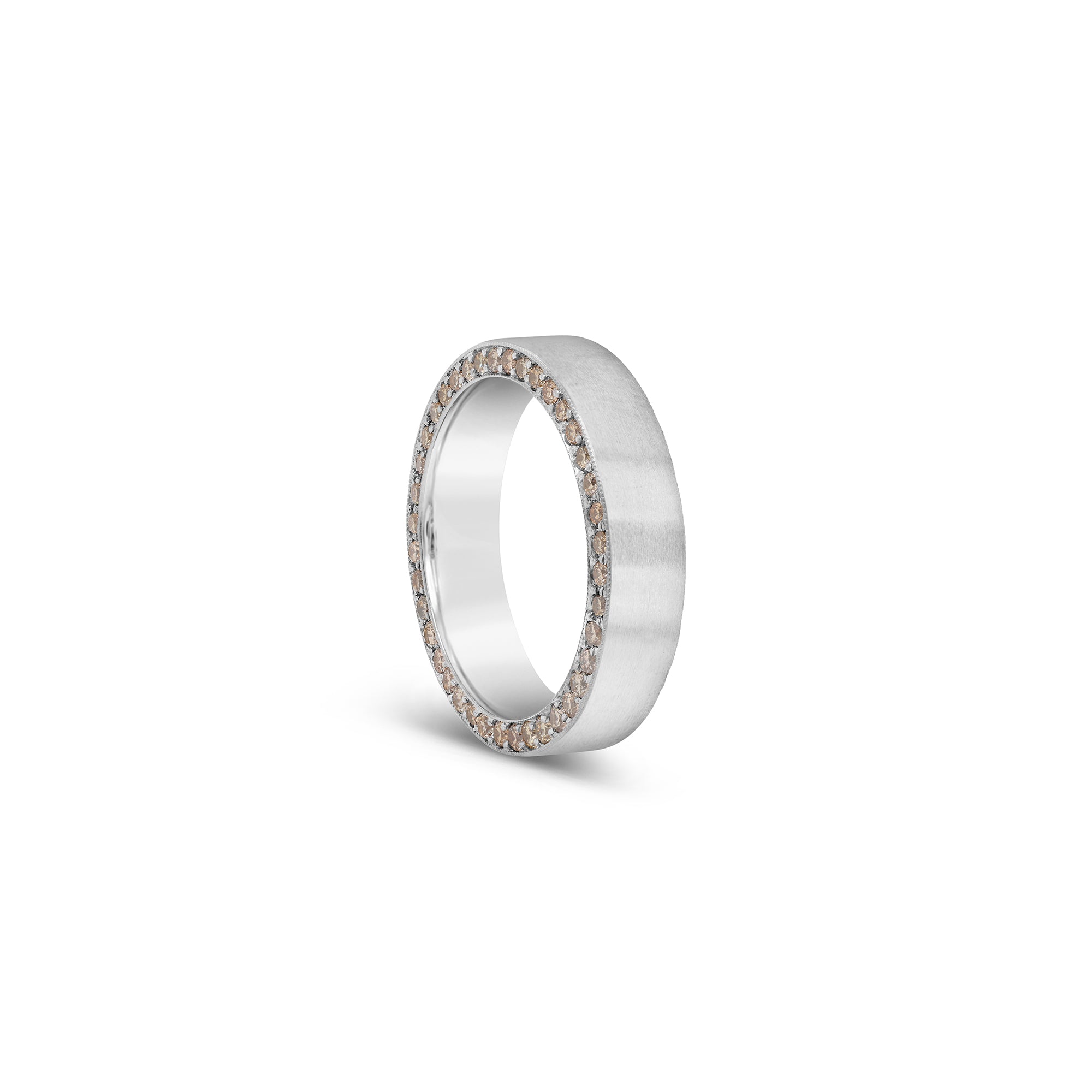 Brushed Wedding Ring with Cognac Diamonds