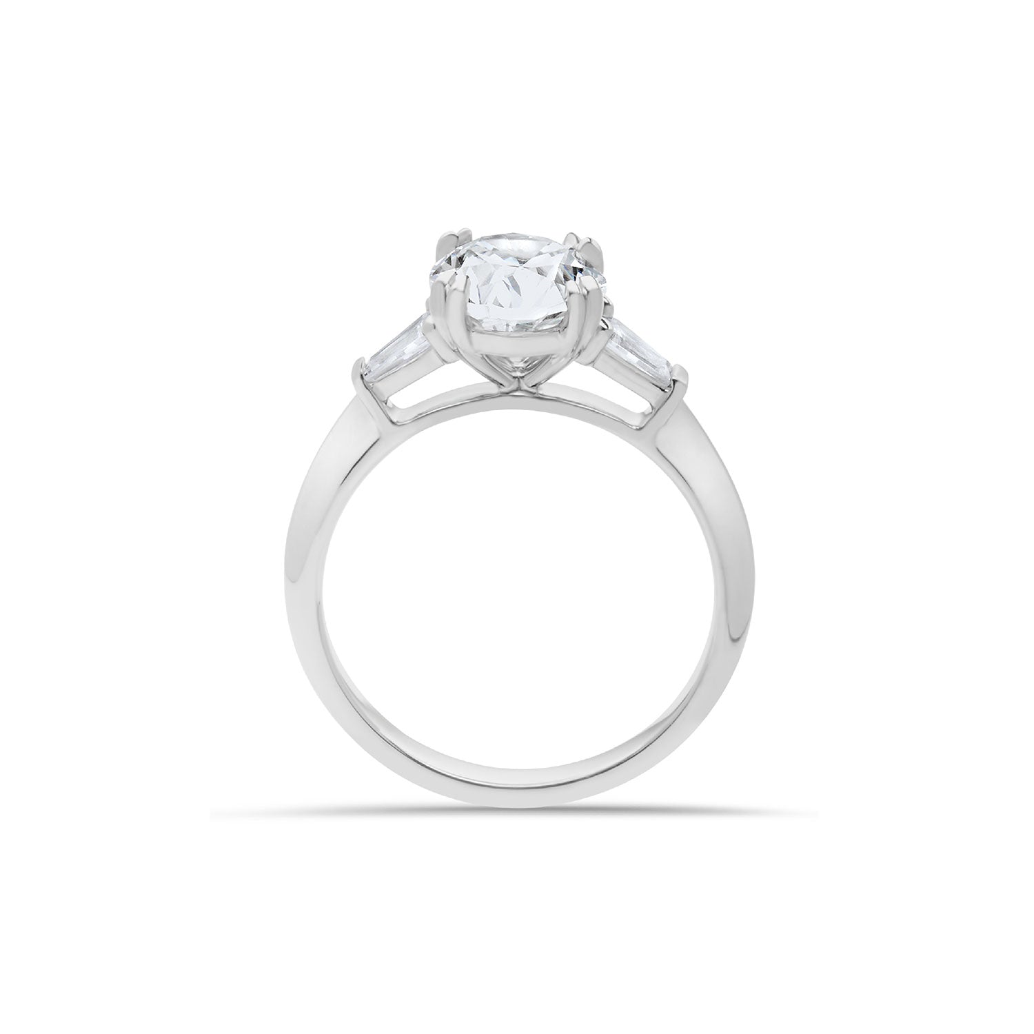 Oval Cut & Baguette Cut Diamond three stone Engagement Ring with plain band