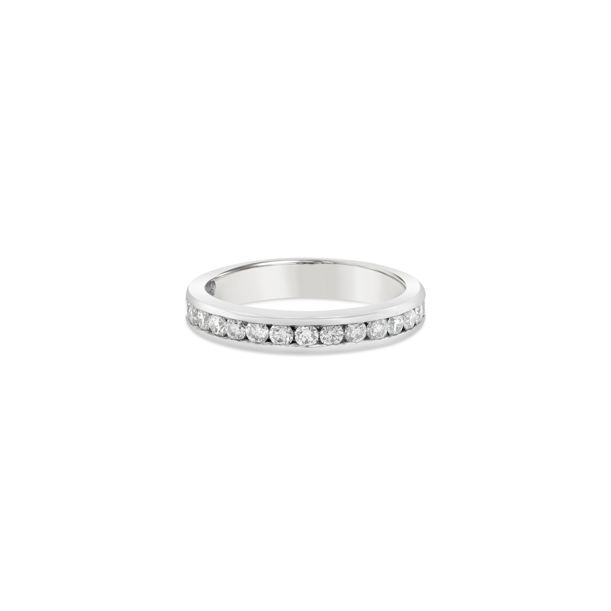 Channel set diamond band white gold