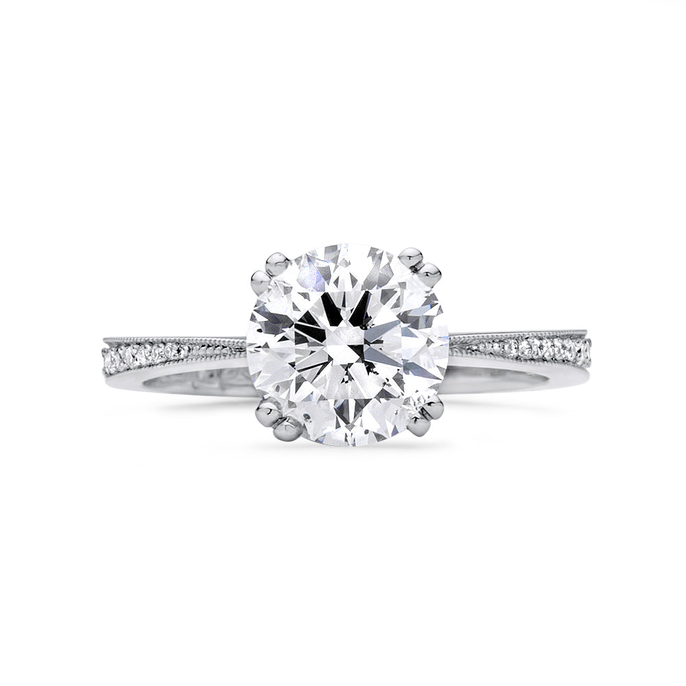 Round Brilliant Cut Diamond Tapered Engagement Ring White Gold