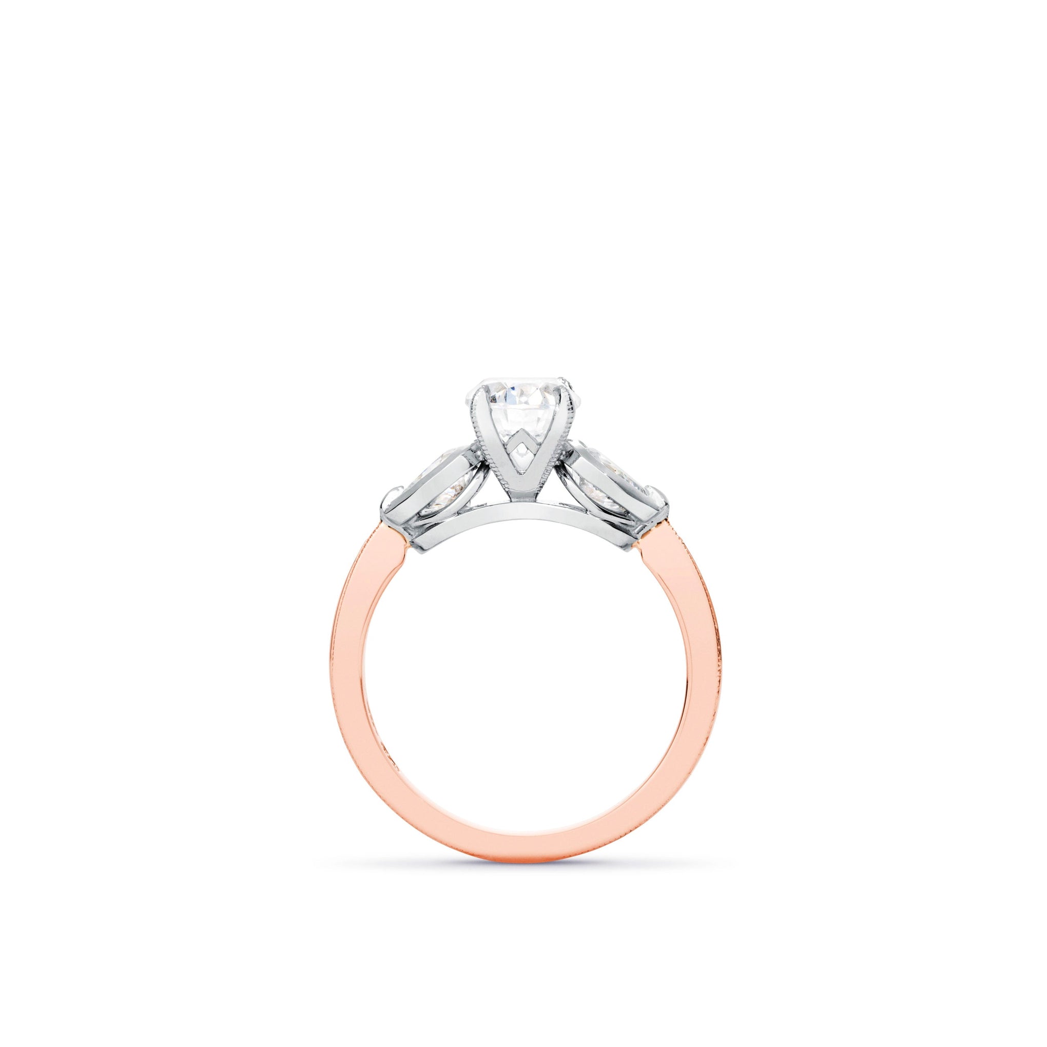 3 stone engagement ring oval cut pear cut rose gold
