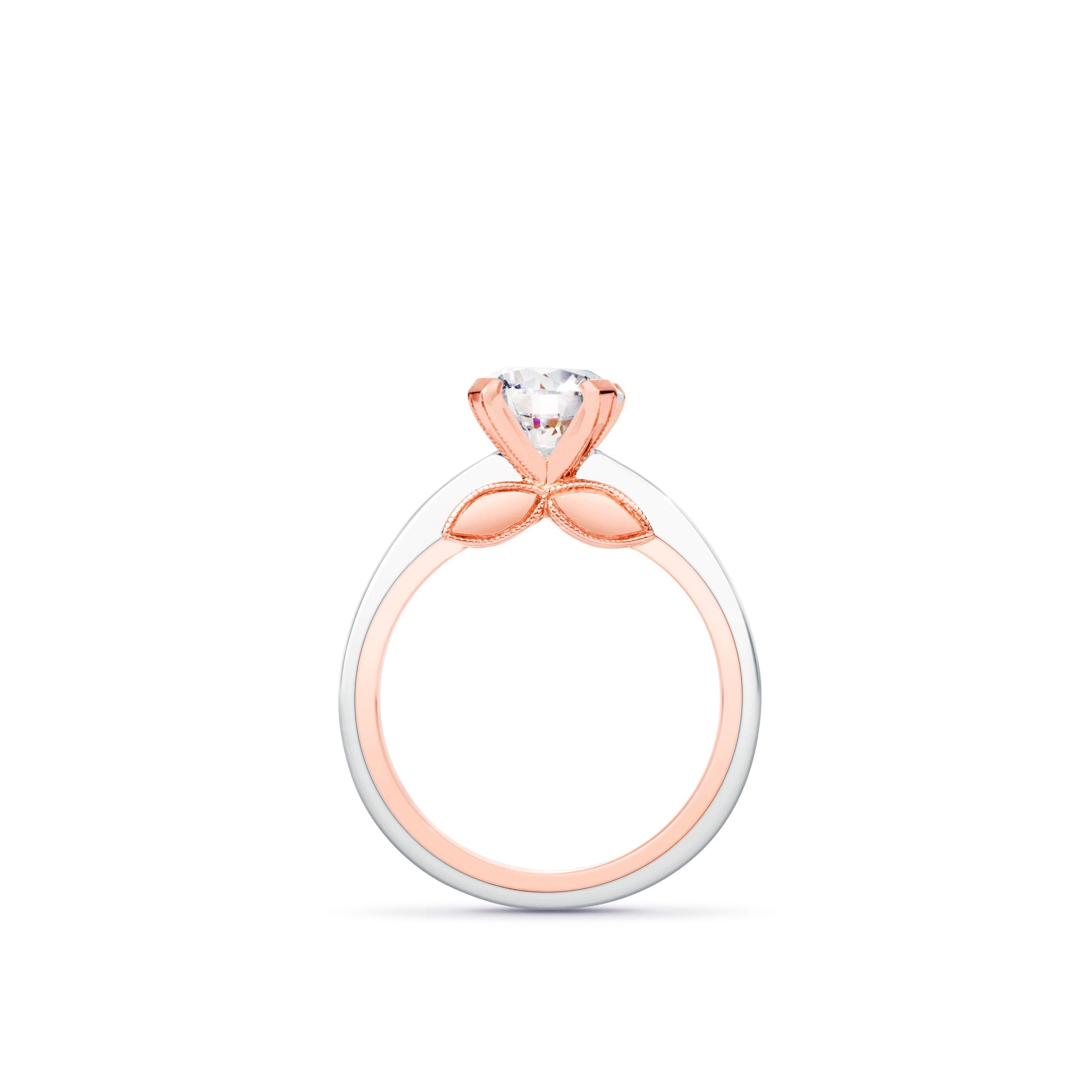 Claw-Set Round Brilliant Cut Diamond Two-Tone Petal Engagement Ring